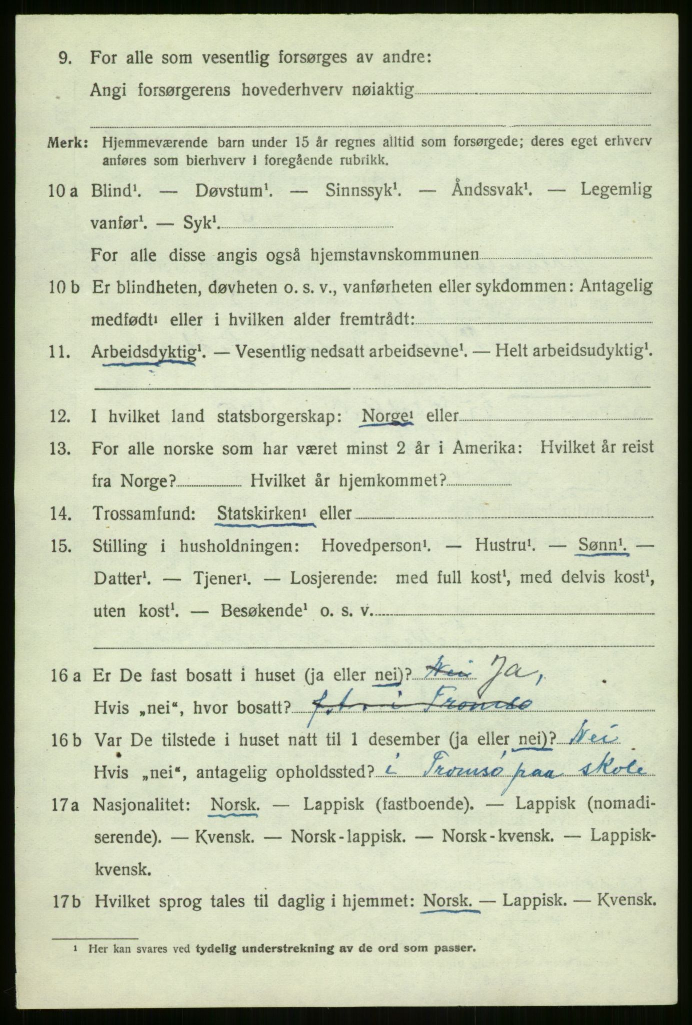 SATØ, 1920 census for Malangen, 1920, p. 820