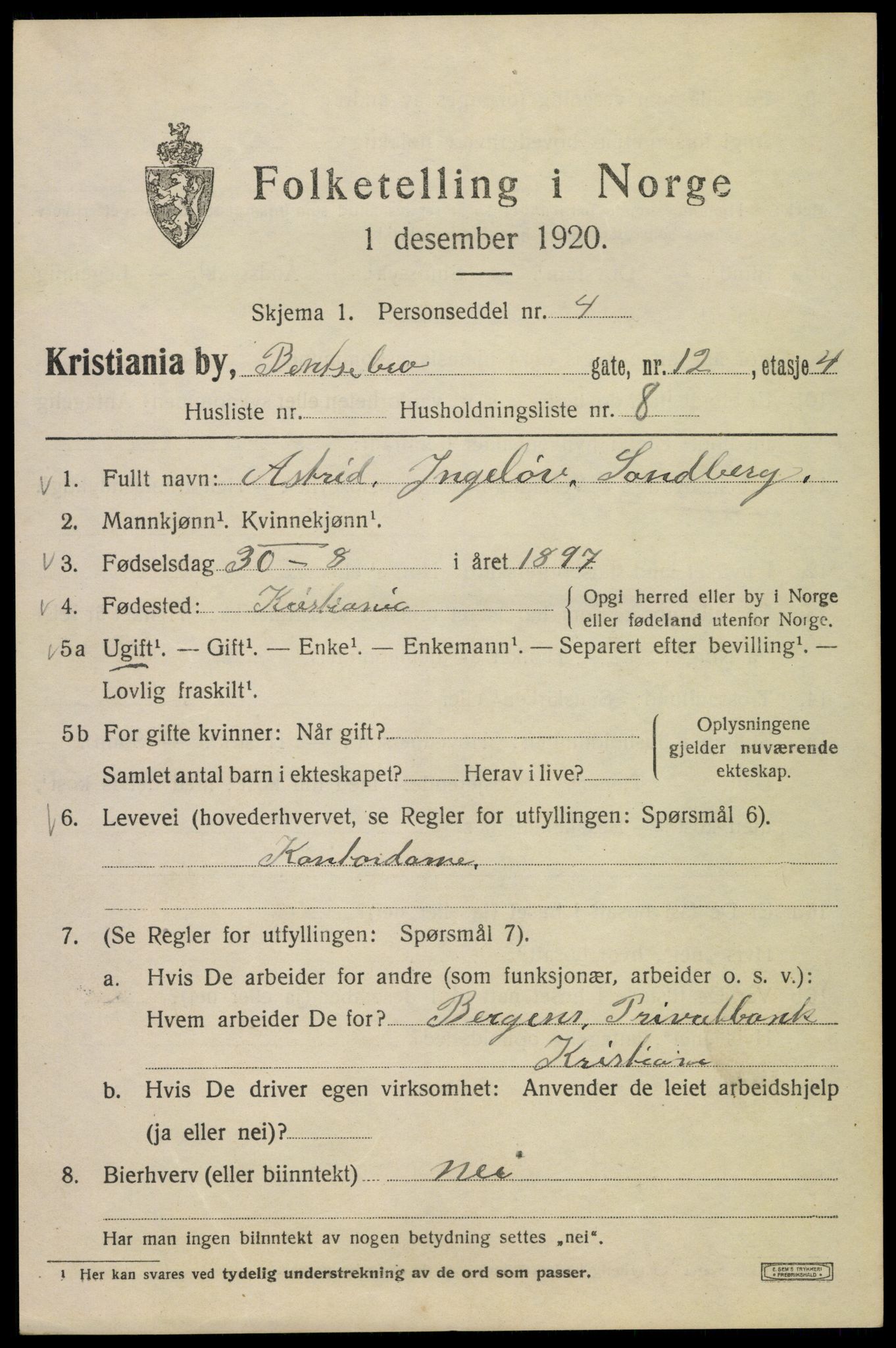 SAO, 1920 census for Kristiania, 1920, p. 151437