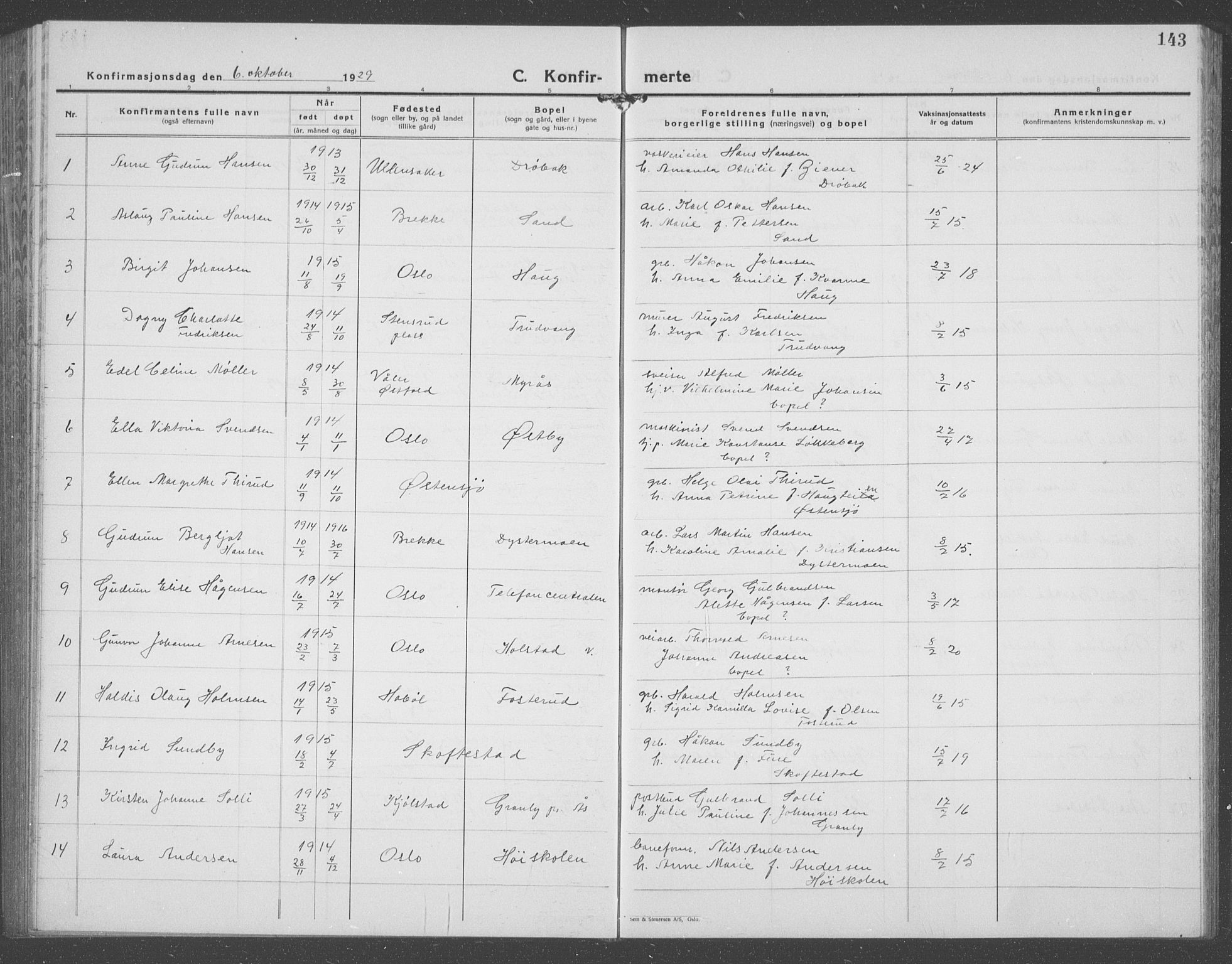 Ås prestekontor Kirkebøker, AV/SAO-A-10894/G/Ga/L0006: Parish register (copy) no. I 6, 1925-1940, p. 143