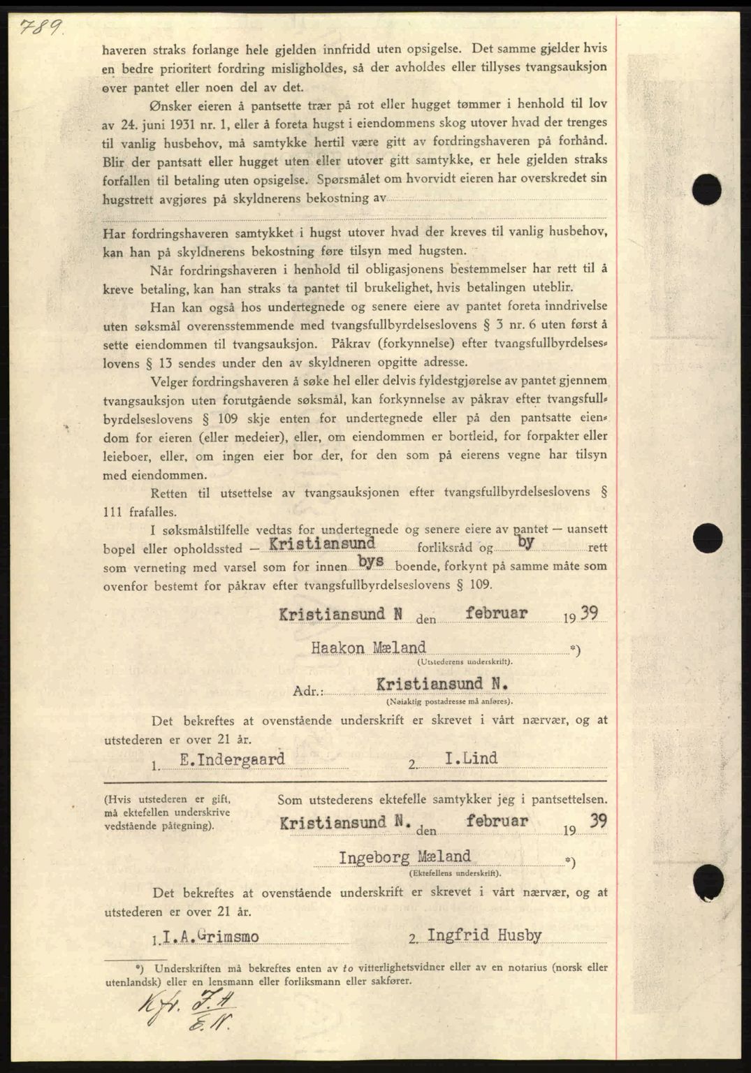 Nordmøre sorenskriveri, AV/SAT-A-4132/1/2/2Ca: Mortgage book no. B84, 1938-1939, Diary no: : 439/1939