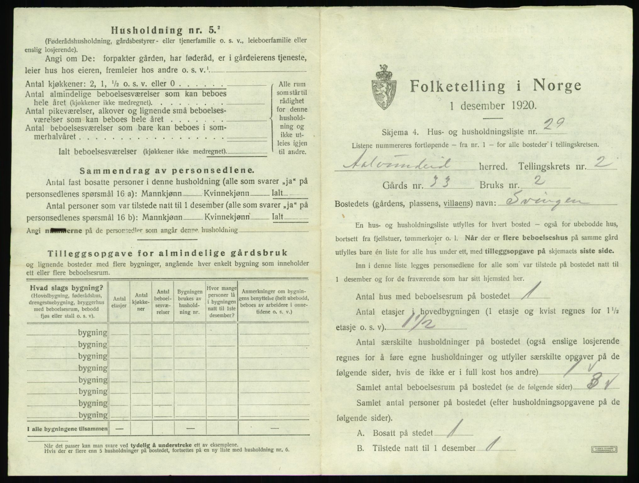 SAT, 1920 census for Ålvundeid, 1920, p. 150