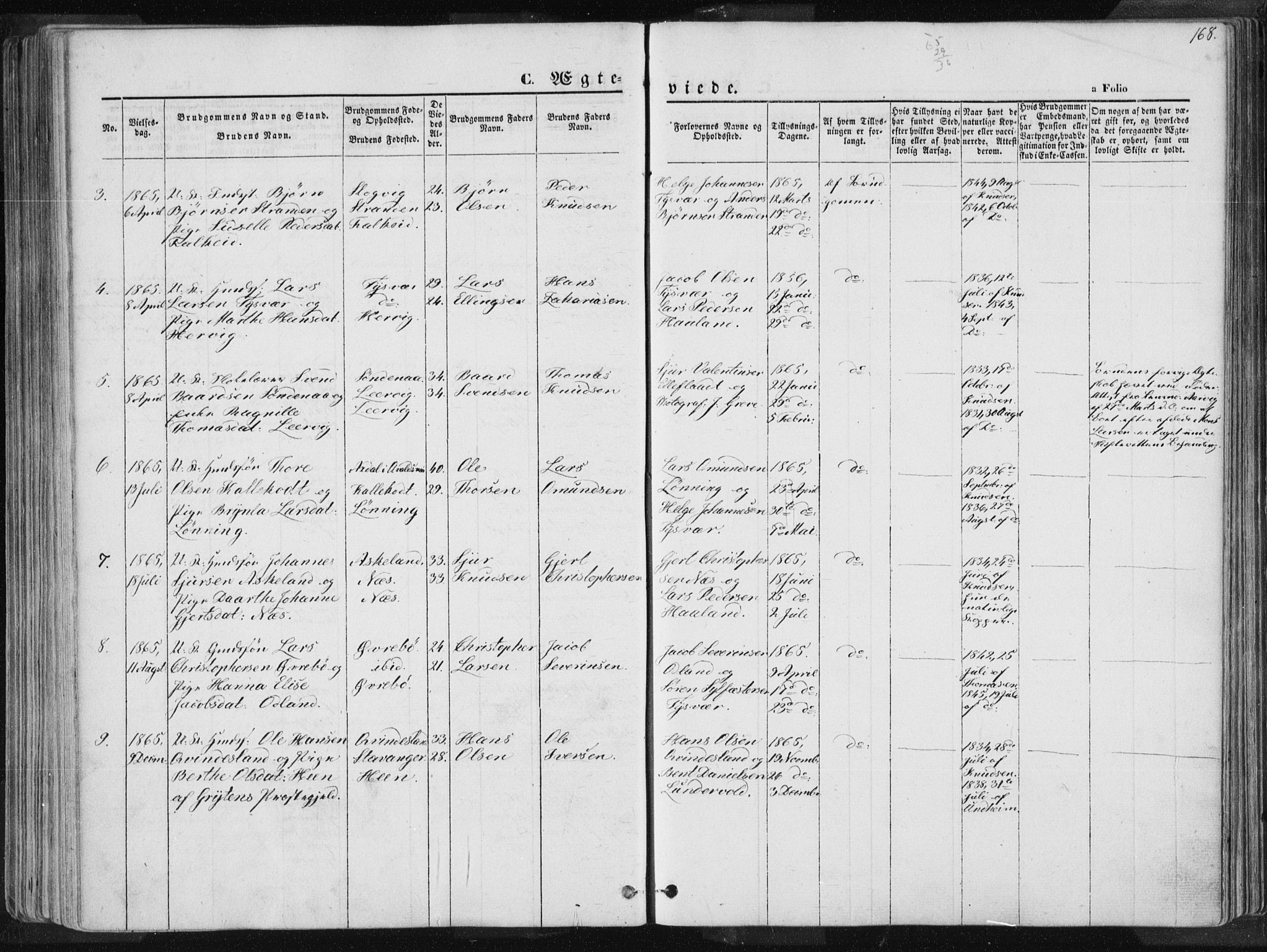 Tysvær sokneprestkontor, AV/SAST-A -101864/H/Ha/Haa/L0003: Parish register (official) no. A 3, 1856-1865, p. 168