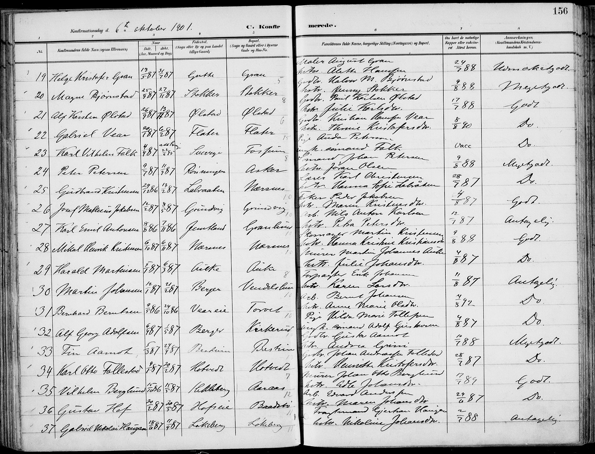 Røyken kirkebøker, SAKO/A-241/F/Fa/L0009: Parish register (official) no. 9, 1898-1911, p. 156