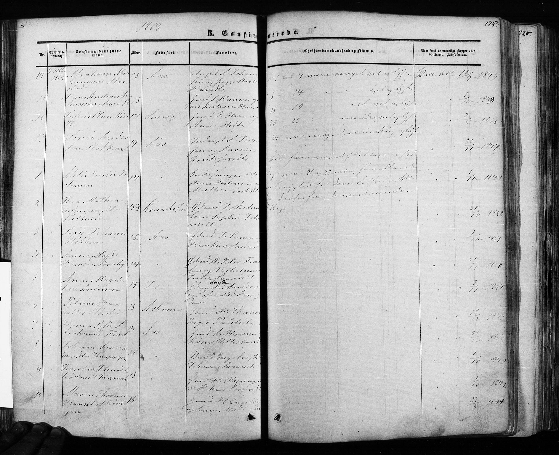 Ås prestekontor Kirkebøker, AV/SAO-A-10894/F/Fa/L0007: Parish register (official) no. I 7, 1854-1870, p. 175