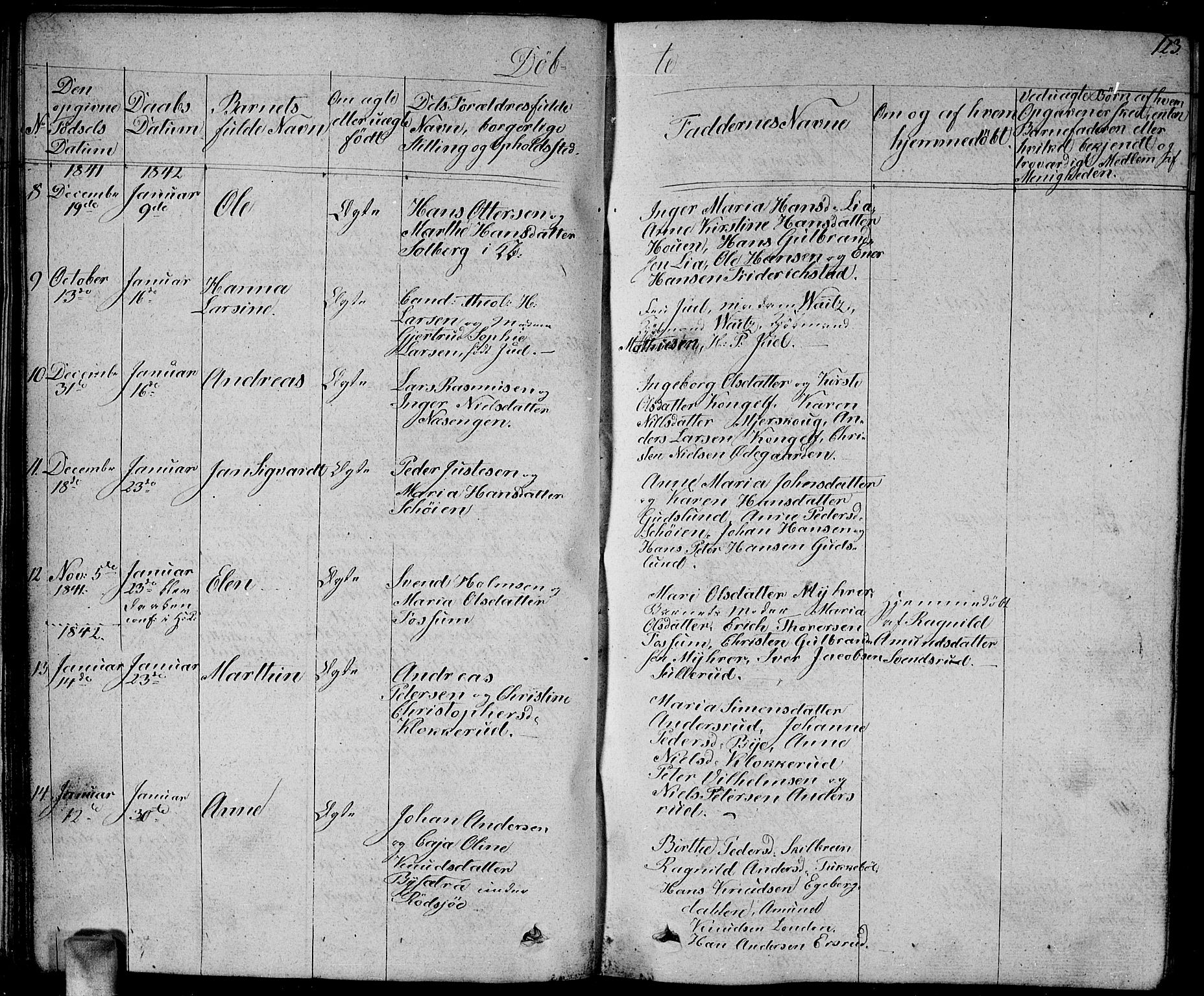 Enebakk prestekontor Kirkebøker, SAO/A-10171c/G/Ga/L0003: Parish register (copy) no. I 3, 1833-1849, p. 123