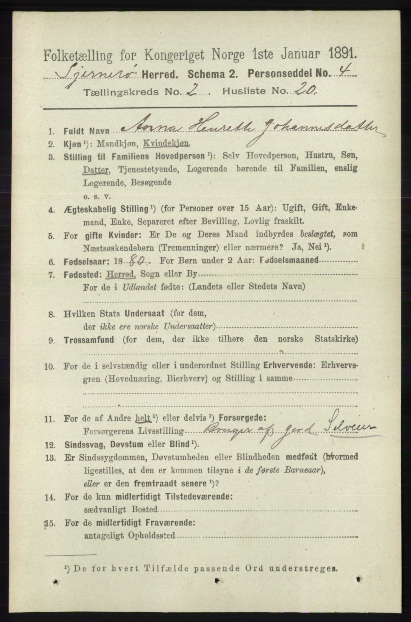 RA, 1891 census for 1140 Sjernarøy, 1891, p. 247