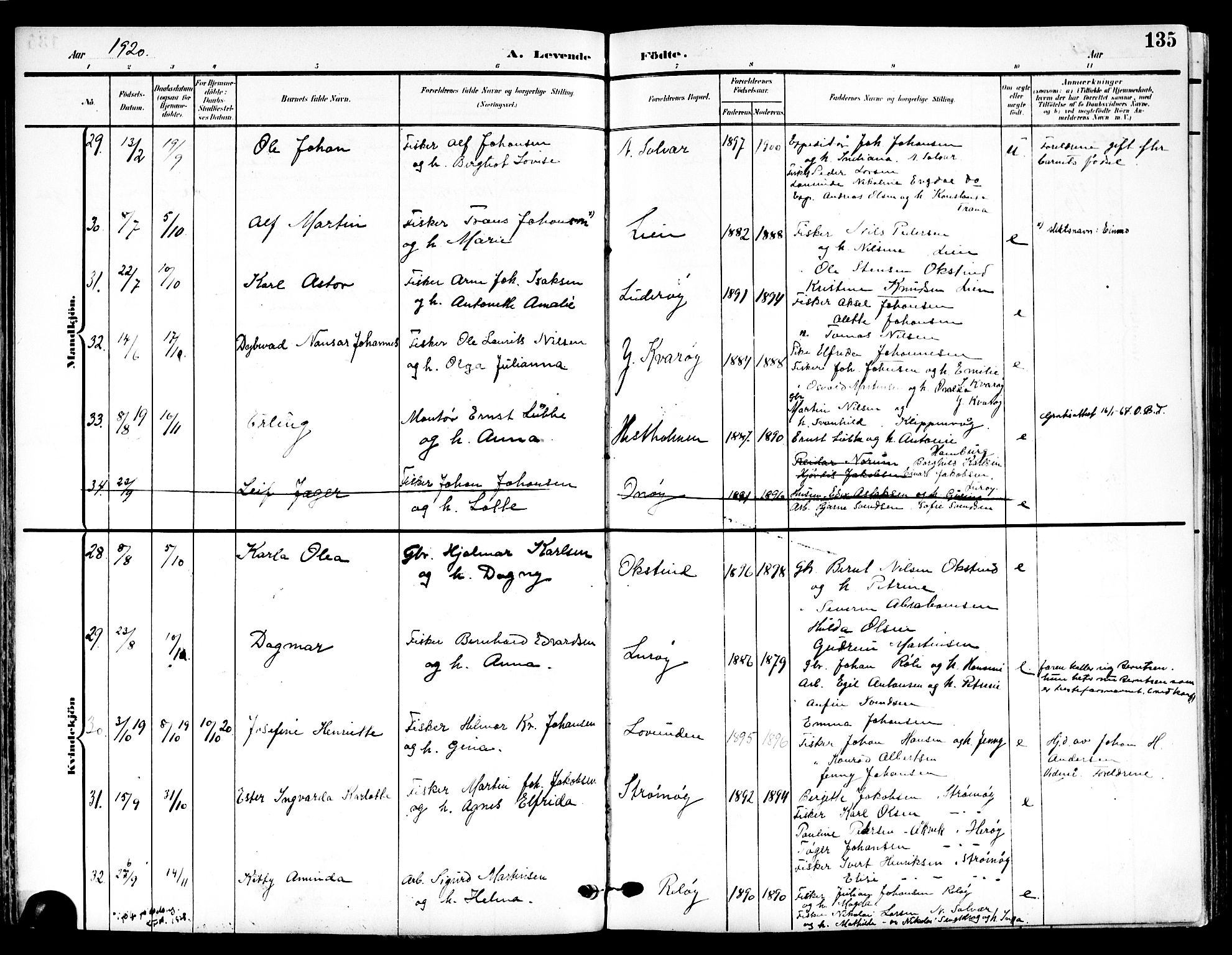 Ministerialprotokoller, klokkerbøker og fødselsregistre - Nordland, SAT/A-1459/839/L0569: Parish register (official) no. 839A06, 1903-1922, p. 135