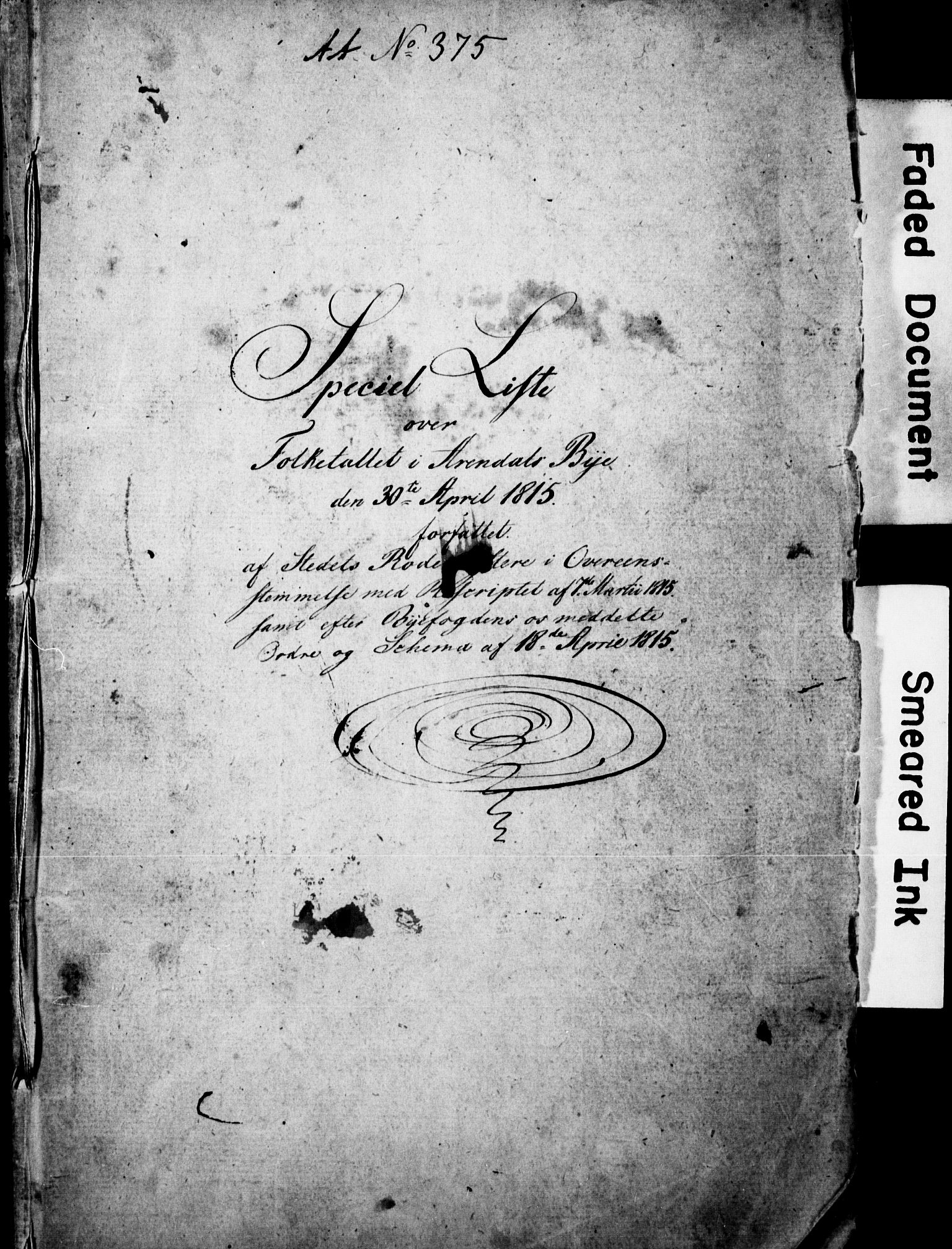 , Census 1815 for Arendal, 1815