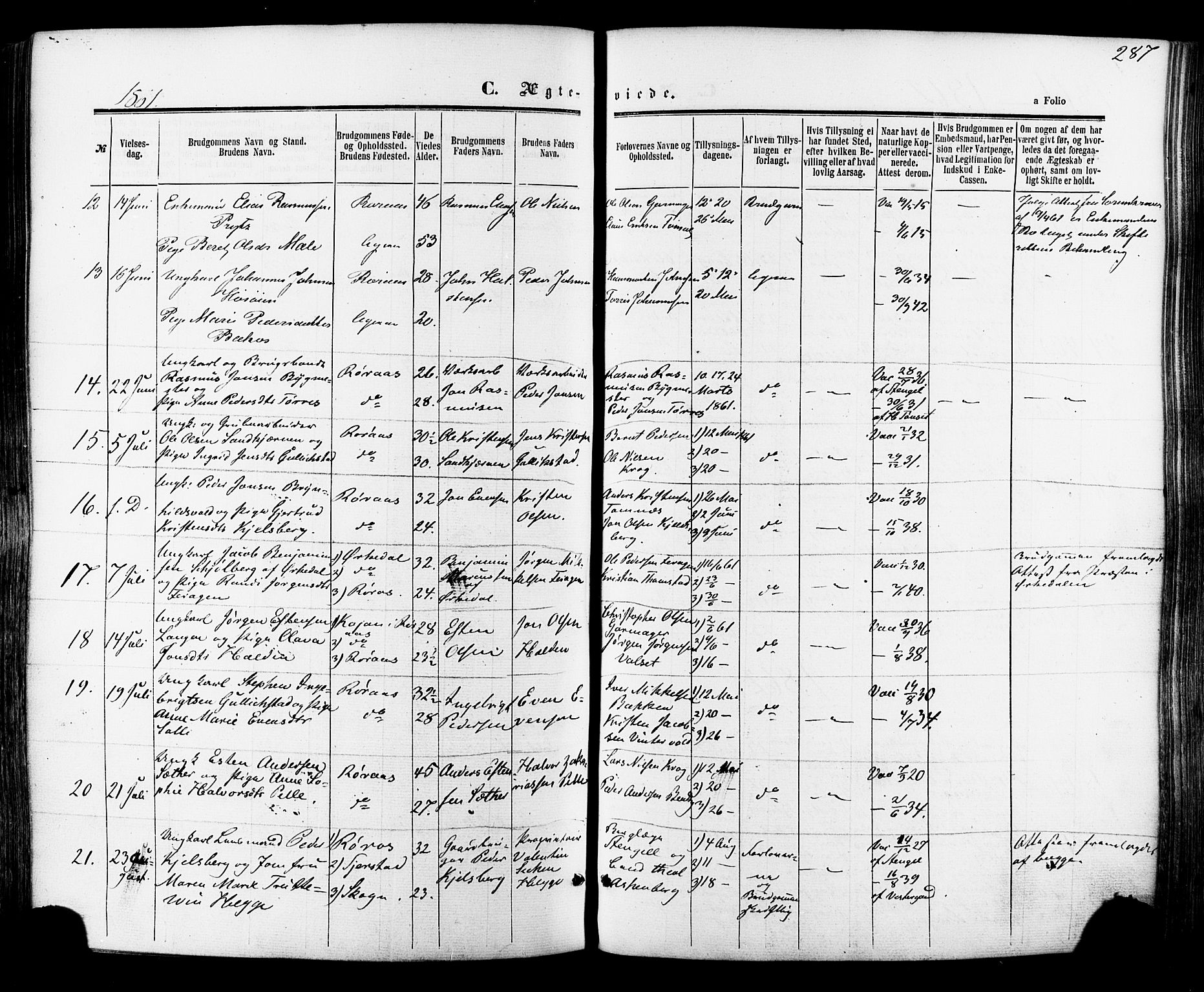 Ministerialprotokoller, klokkerbøker og fødselsregistre - Sør-Trøndelag, SAT/A-1456/681/L0932: Parish register (official) no. 681A10, 1860-1878, p. 287