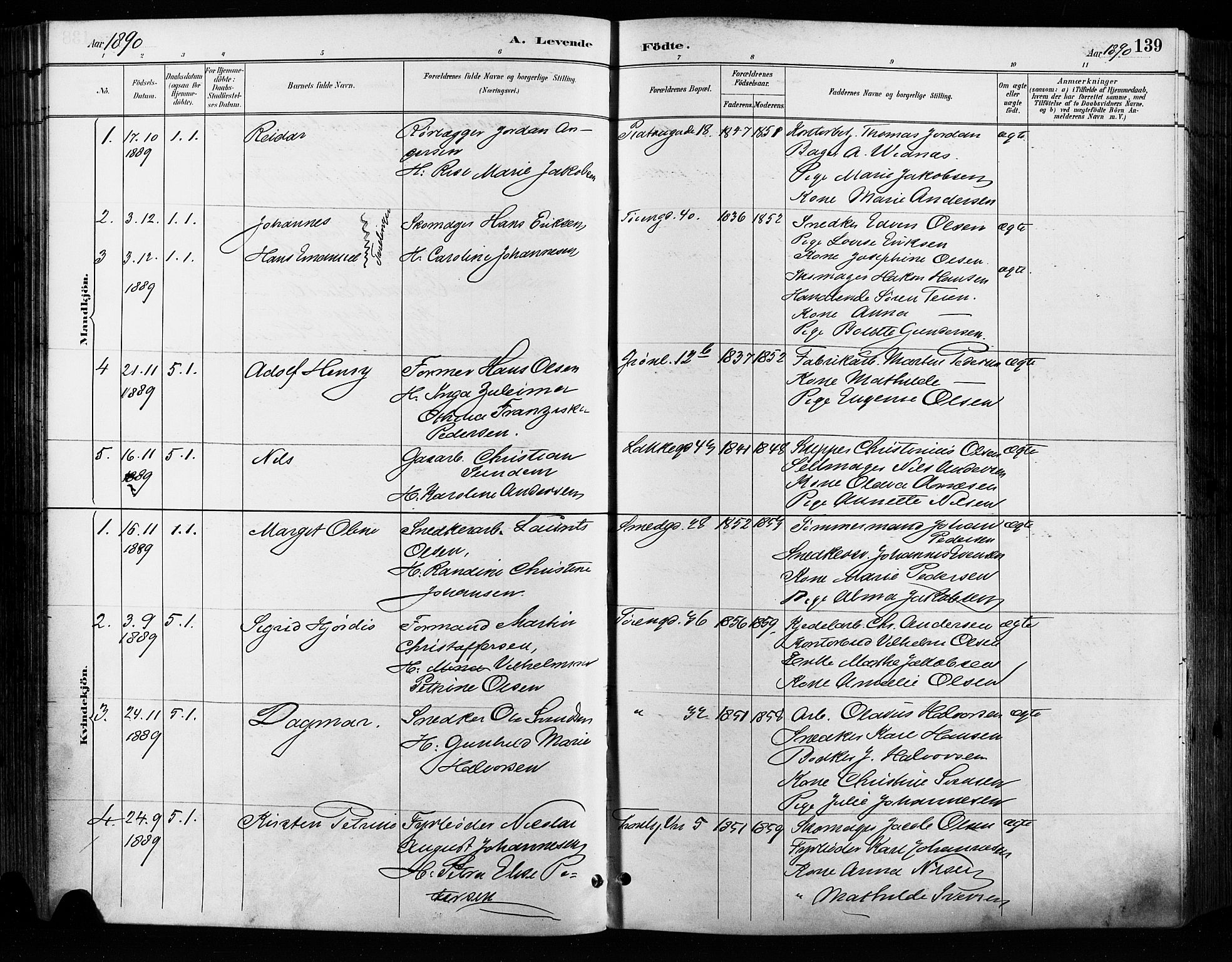 Grønland prestekontor Kirkebøker, SAO/A-10848/F/Fa/L0009: Parish register (official) no. 9, 1888-1893, p. 139