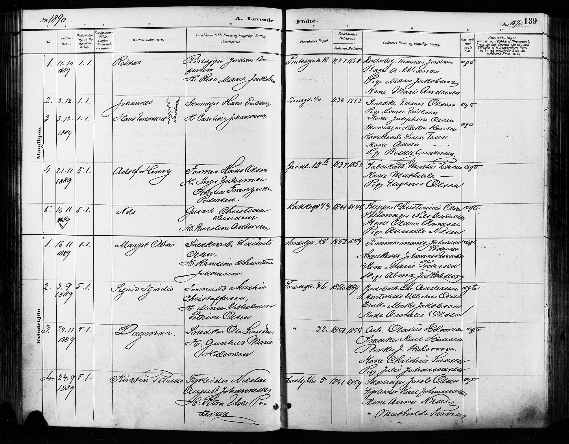 Grønland prestekontor Kirkebøker, AV/SAO-A-10848/F/Fa/L0009: Parish register (official) no. 9, 1888-1893, p. 139