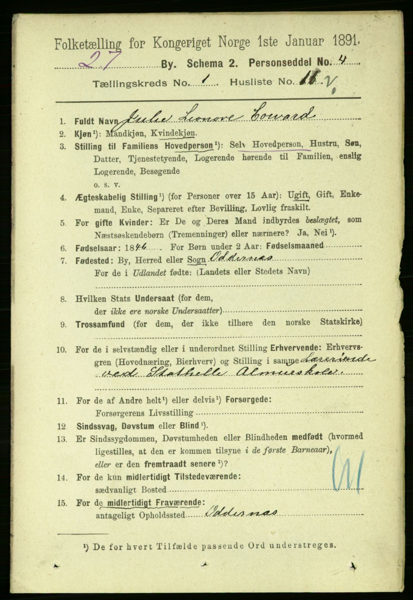 RA, 1891 census for 0803 Stathelle, 1891, p. 14