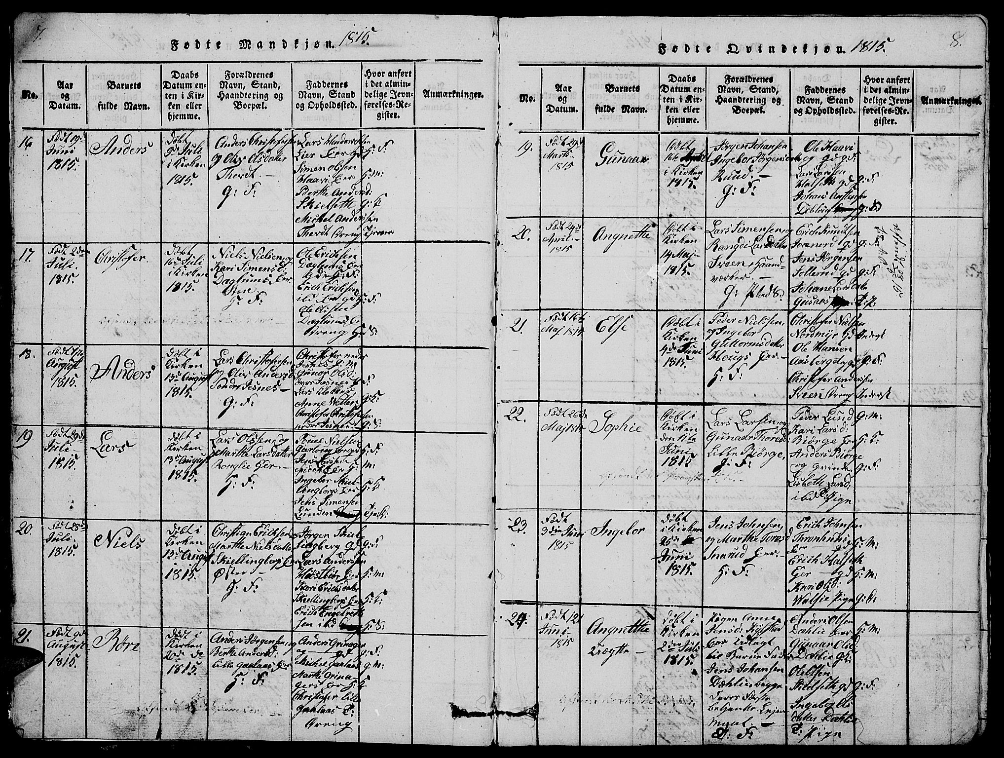 Vang prestekontor, Hedmark, SAH/PREST-008/H/Ha/Hab/L0005: Parish register (copy) no. 5, 1815-1836, p. 7-8