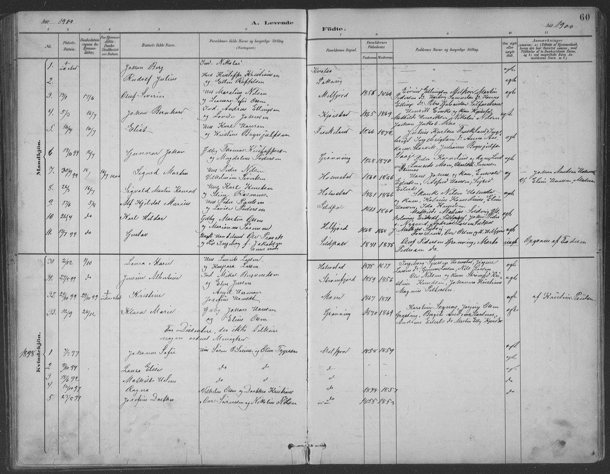 Ministerialprotokoller, klokkerbøker og fødselsregistre - Nordland, AV/SAT-A-1459/890/L1290: Parish register (copy) no. 890C01, 1882-1911, p. 60