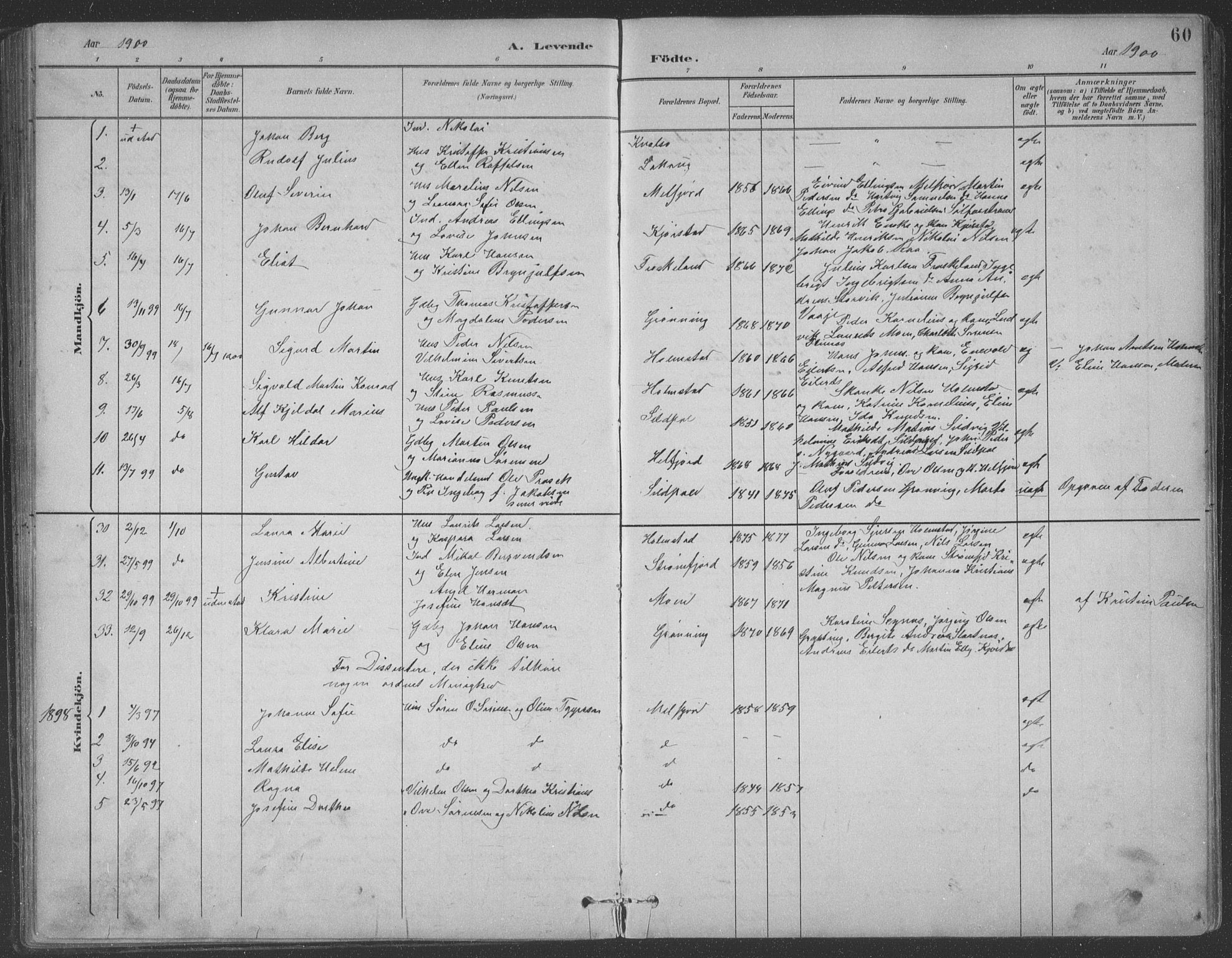 Ministerialprotokoller, klokkerbøker og fødselsregistre - Nordland, SAT/A-1459/890/L1290: Parish register (copy) no. 890C01, 1882-1911, p. 60