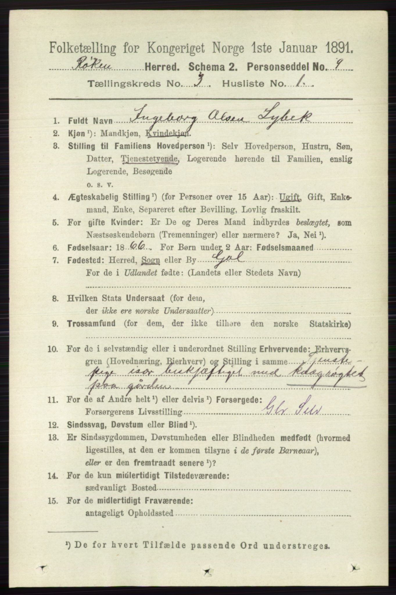 RA, 1891 census for 0627 Røyken, 1891, p. 1204