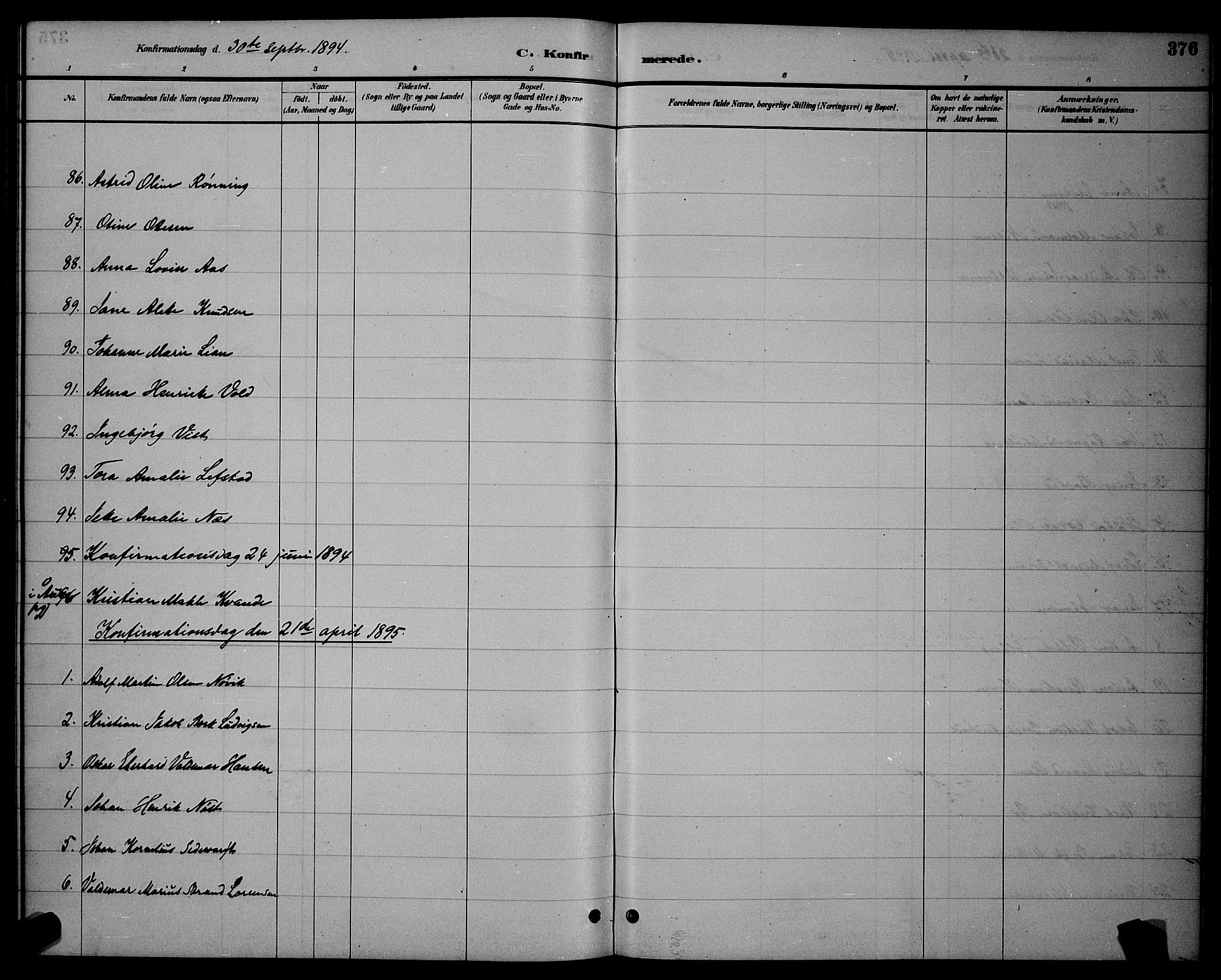 Ministerialprotokoller, klokkerbøker og fødselsregistre - Sør-Trøndelag, SAT/A-1456/604/L0222: Parish register (copy) no. 604C05, 1886-1895, p. 376