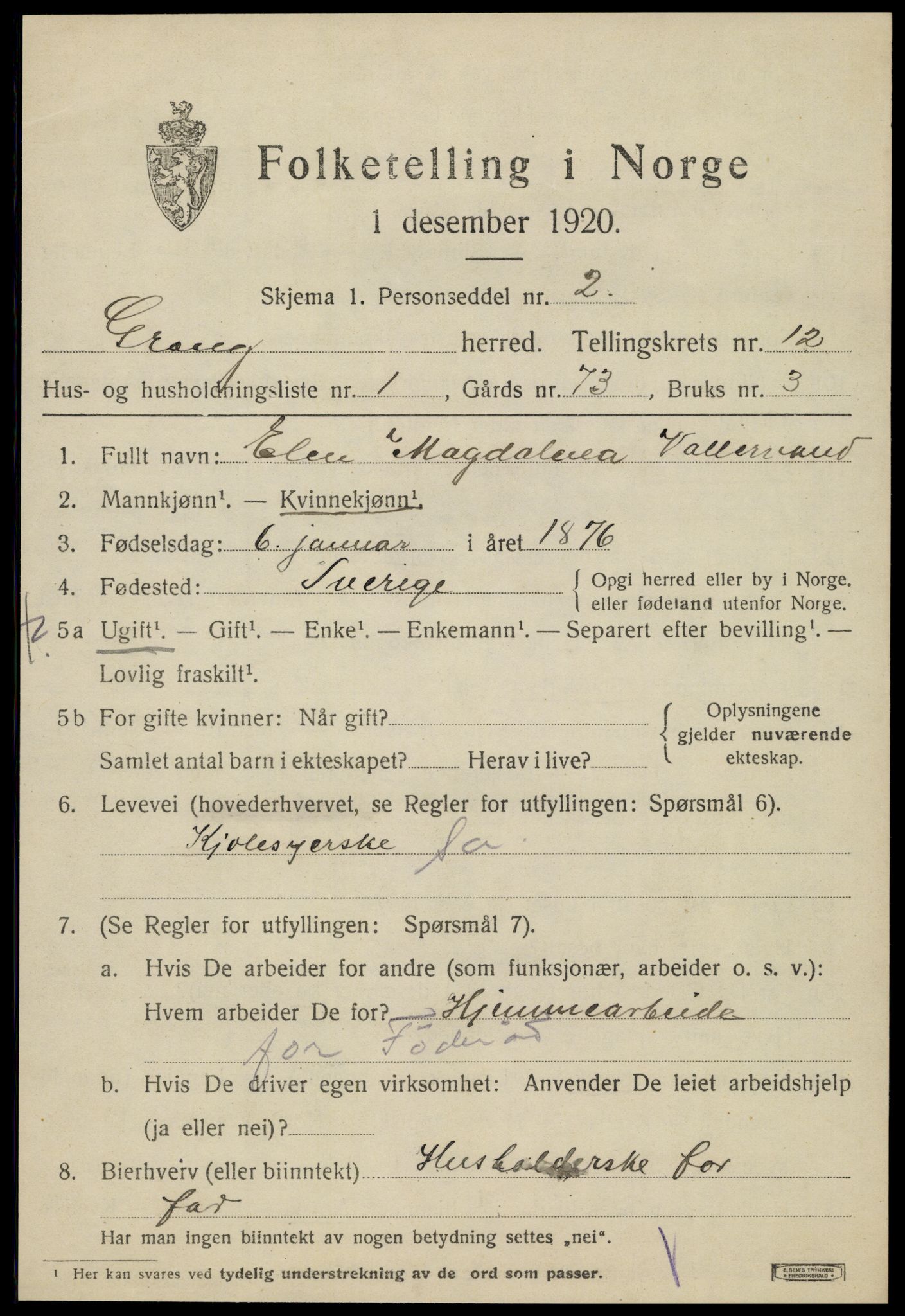 SAT, 1920 census for Grong, 1920, p. 6527