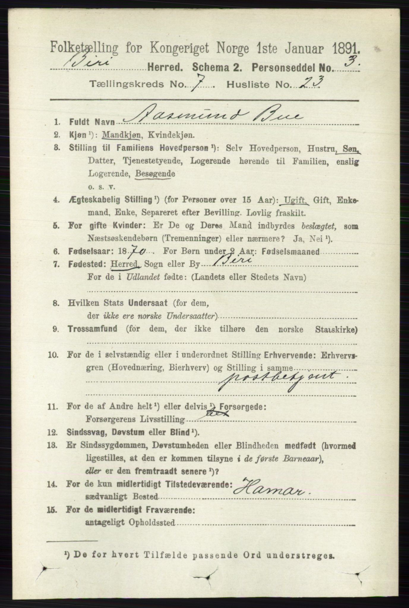 RA, 1891 census for 0525 Biri, 1891, p. 2585