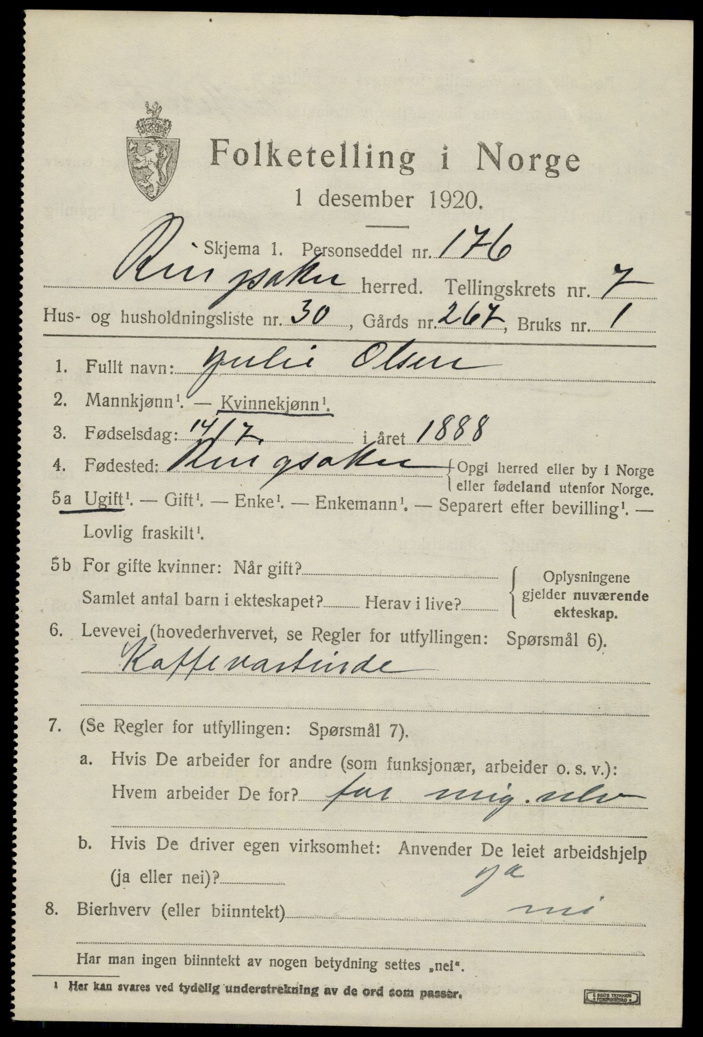 SAH, 1920 census for Ringsaker, 1920, p. 15442