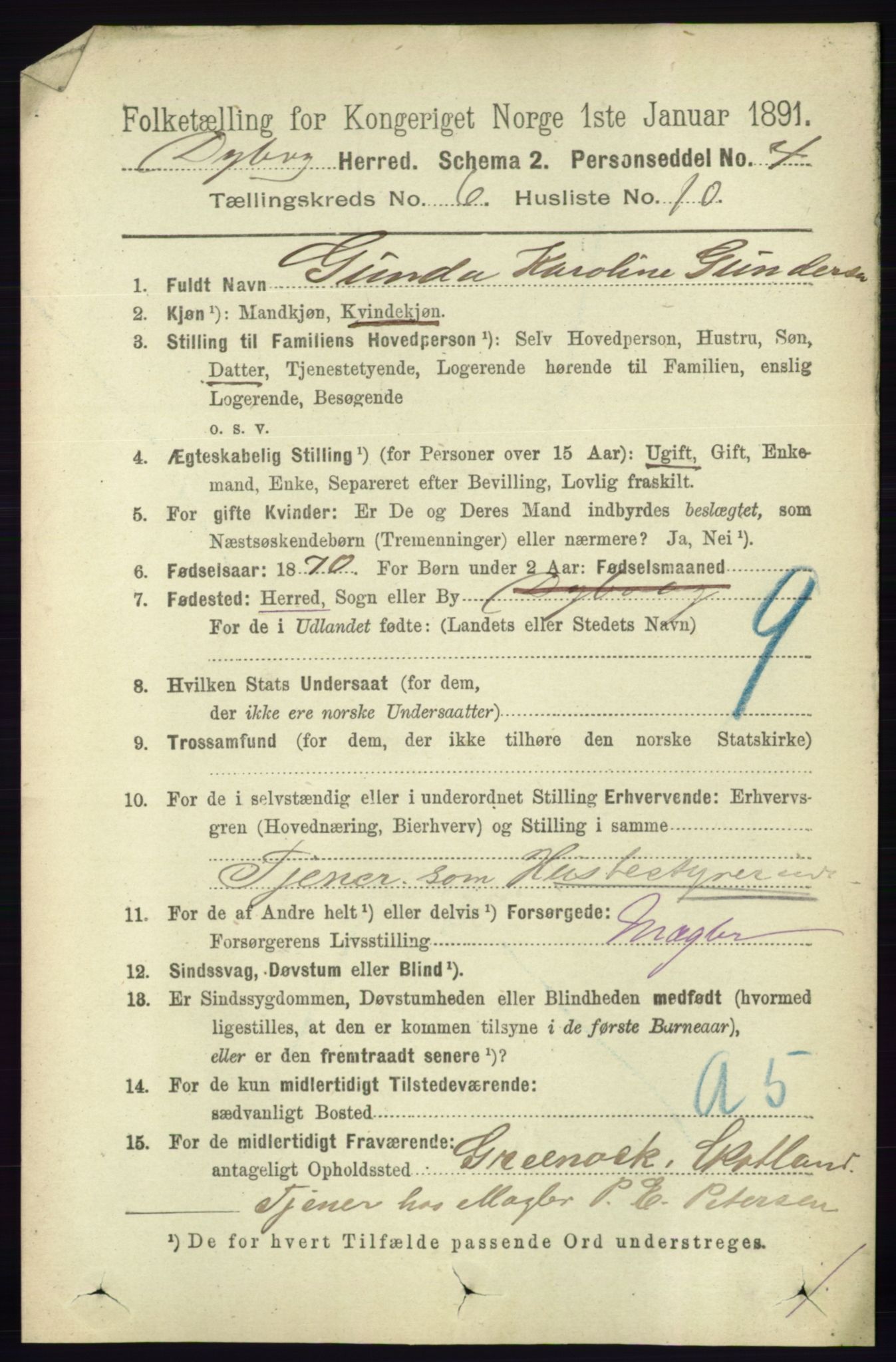 RA, 1891 census for 0915 Dypvåg, 1891, p. 1835