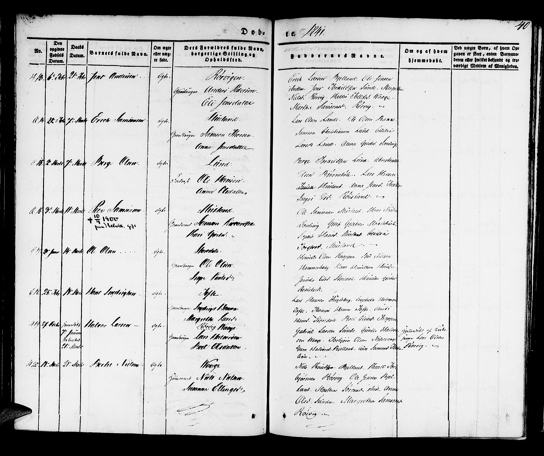 Kvinnherad sokneprestembete, SAB/A-76401/H/Haa: Parish register (official) no. A 6, 1835-1843, p. 40