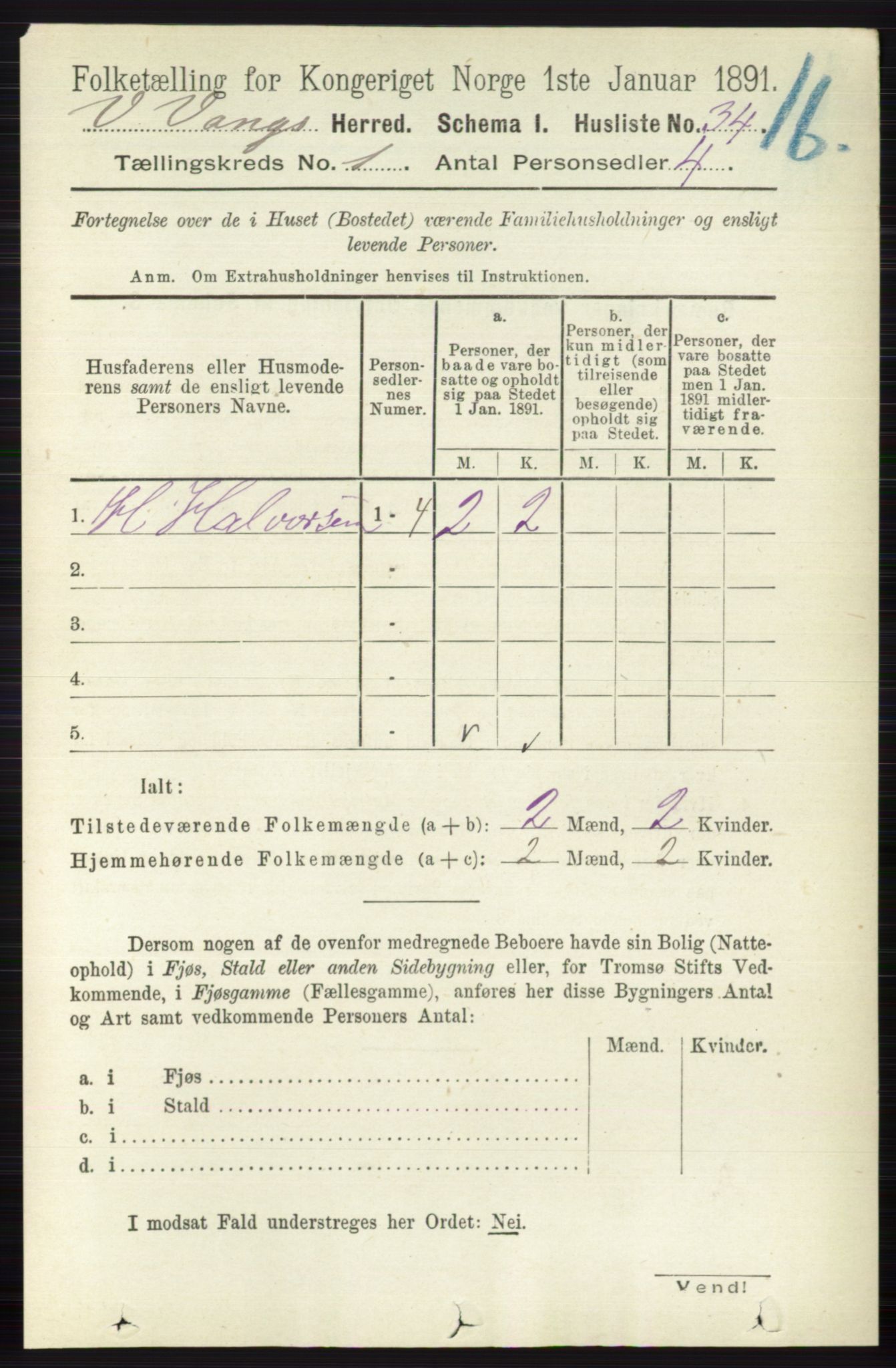 RA, 1891 census for 0545 Vang, 1891, p. 64