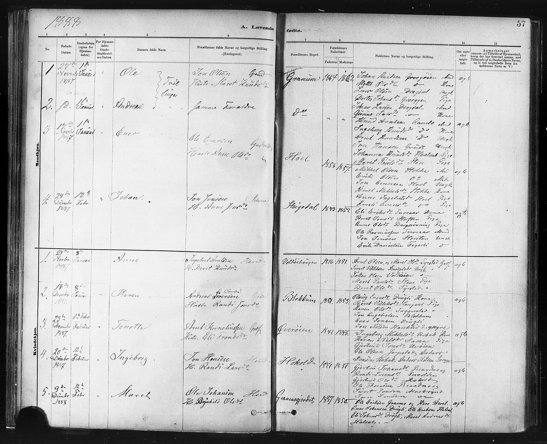 Ministerialprotokoller, klokkerbøker og fødselsregistre - Sør-Trøndelag, SAT/A-1456/672/L0857: Parish register (official) no. 672A09, 1882-1893, p. 57