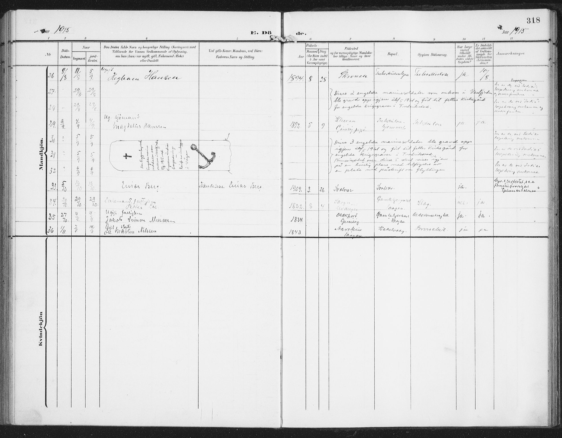 Ministerialprotokoller, klokkerbøker og fødselsregistre - Nordland, AV/SAT-A-1459/874/L1063: Parish register (official) no. 874A07, 1907-1915, p. 318