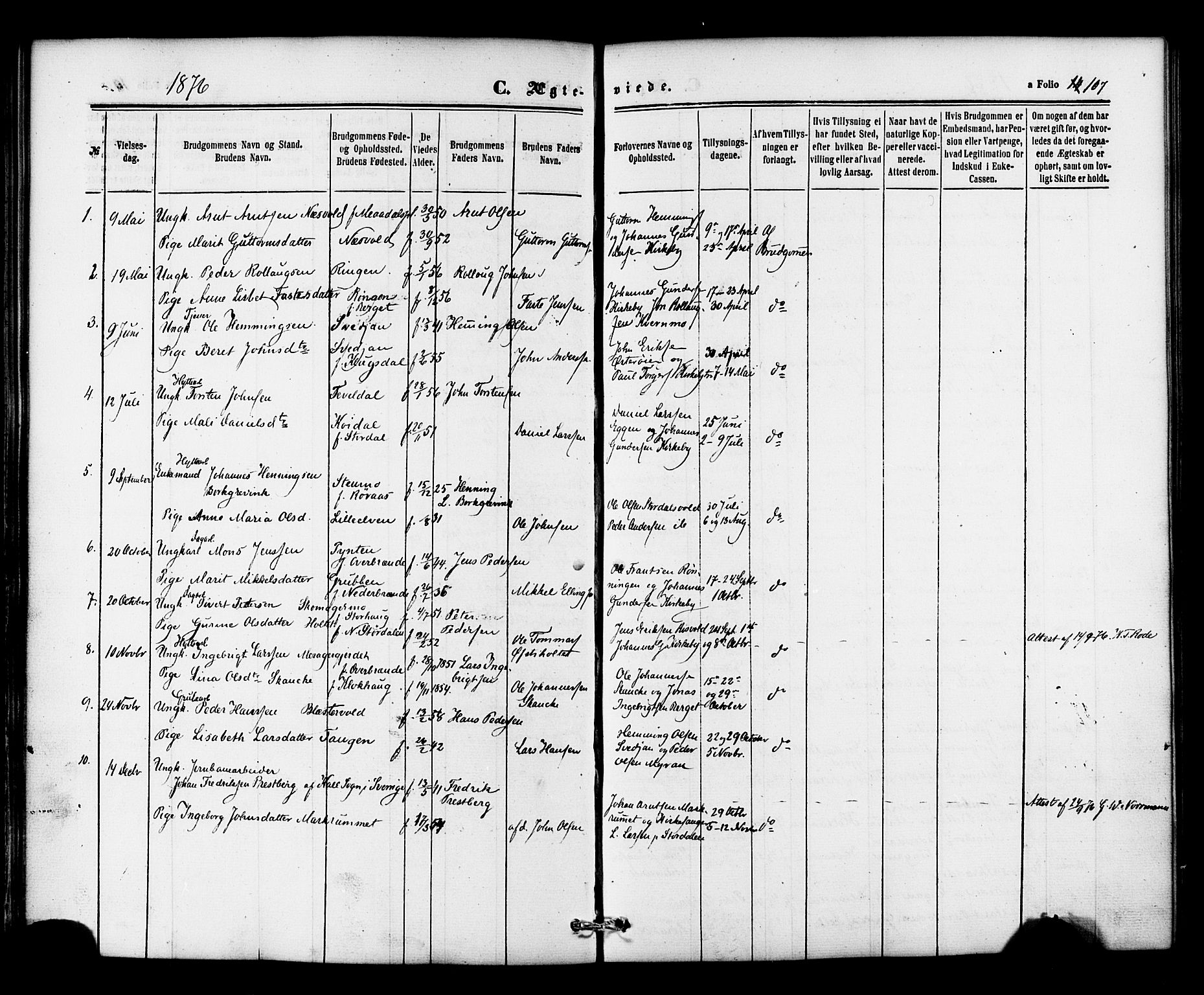 Ministerialprotokoller, klokkerbøker og fødselsregistre - Nord-Trøndelag, SAT/A-1458/706/L0041: Parish register (official) no. 706A02, 1862-1877, p. 107