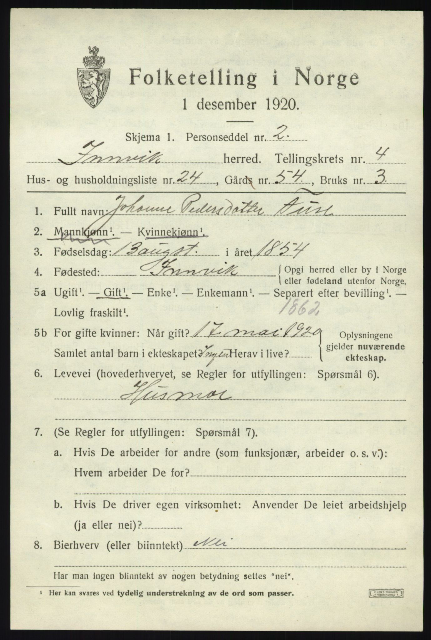 SAB, 1920 census for Innvik, 1920, p. 2517