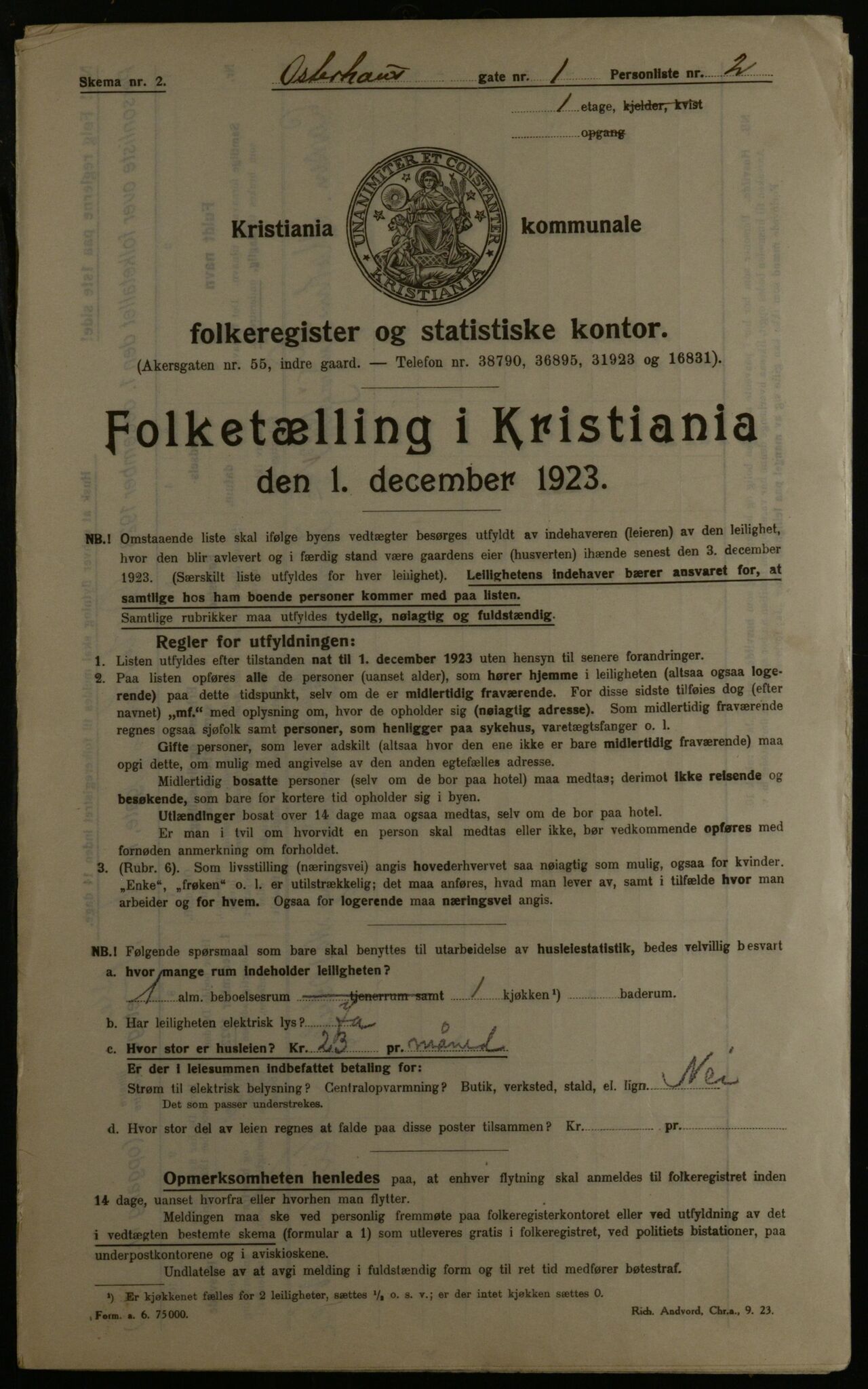 OBA, Municipal Census 1923 for Kristiania, 1923, p. 85408