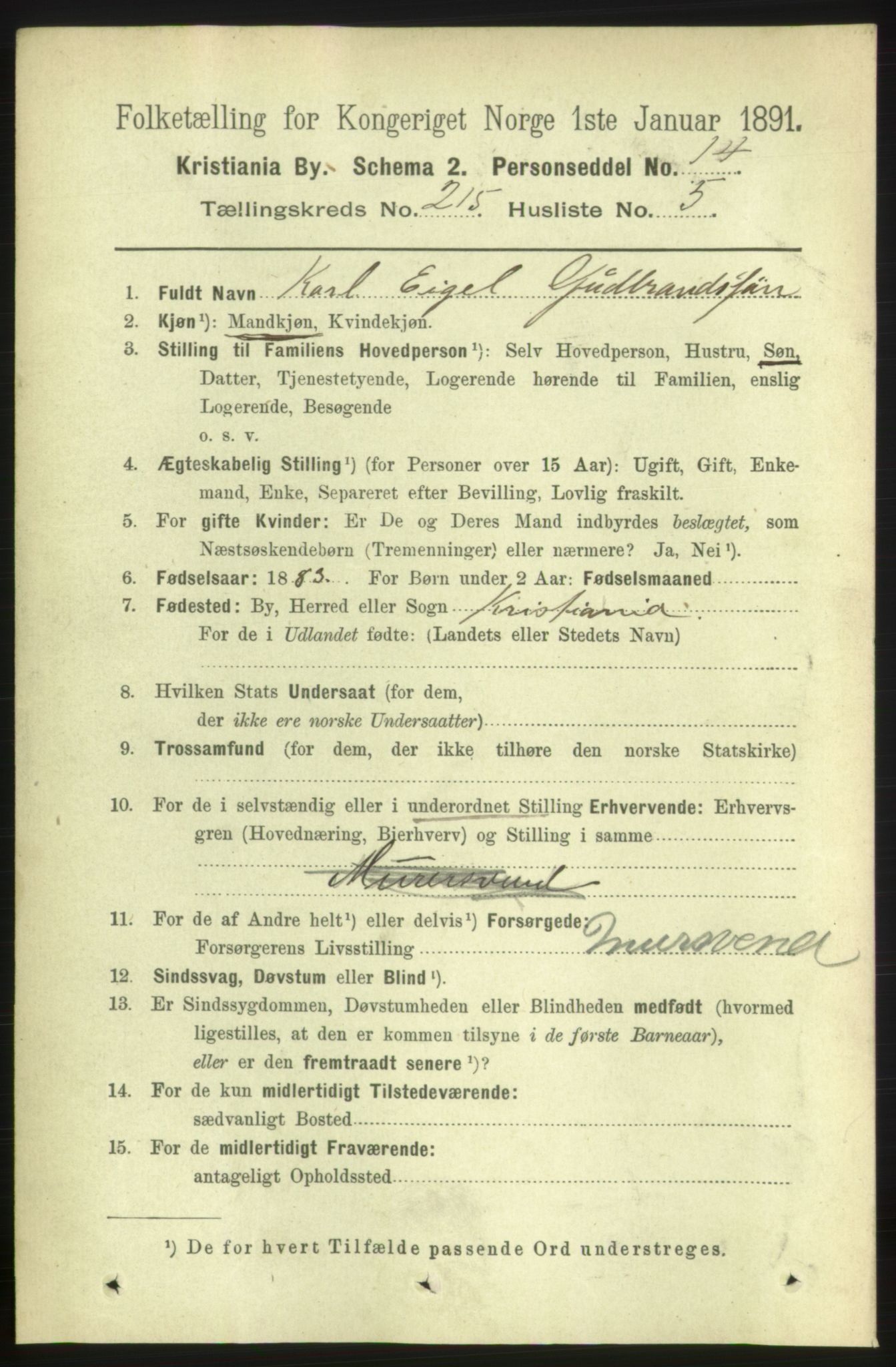 RA, 1891 census for 0301 Kristiania, 1891, p. 127885