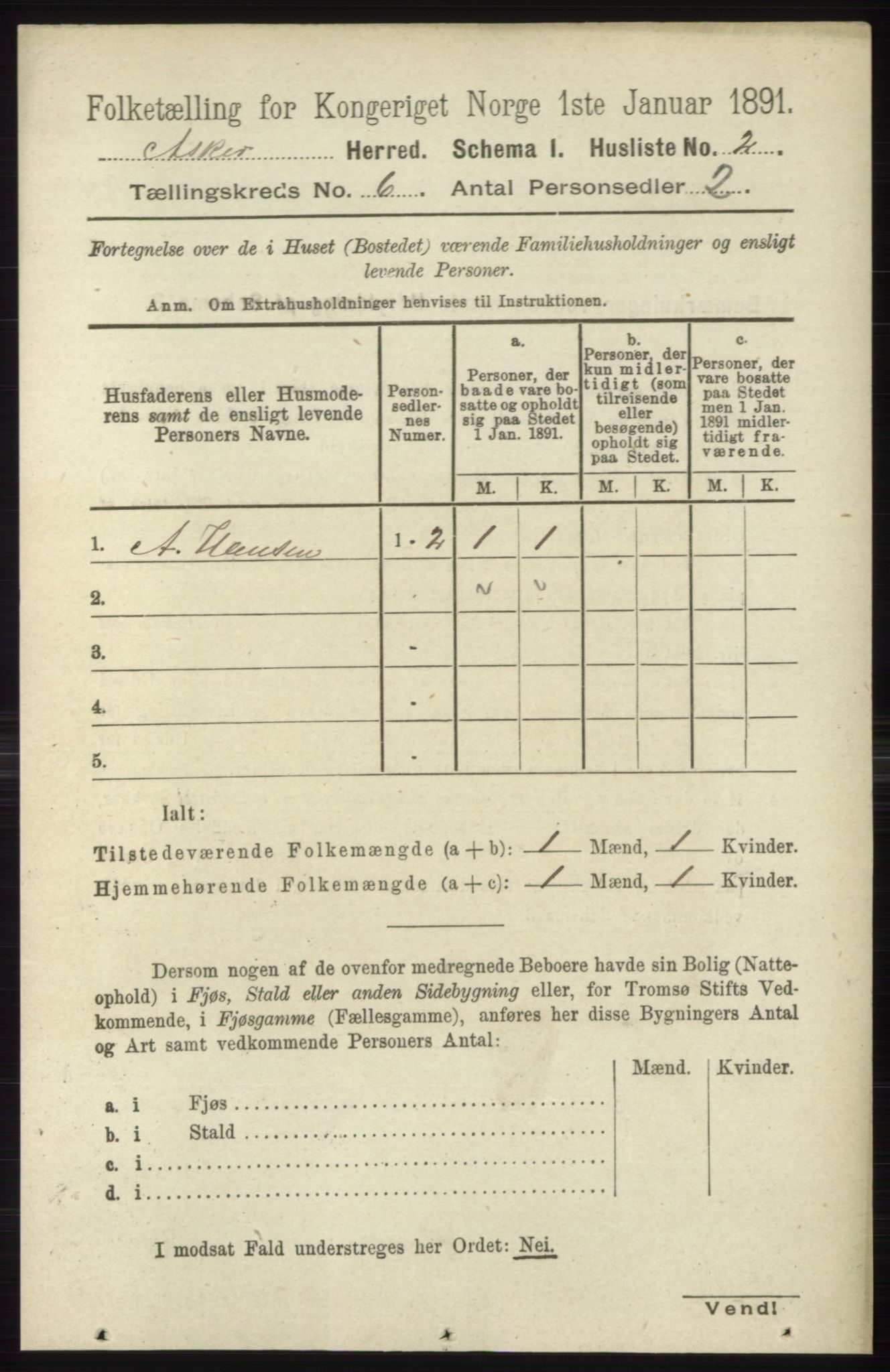 RA, 1891 census for 0220 Asker, 1891, p. 4105