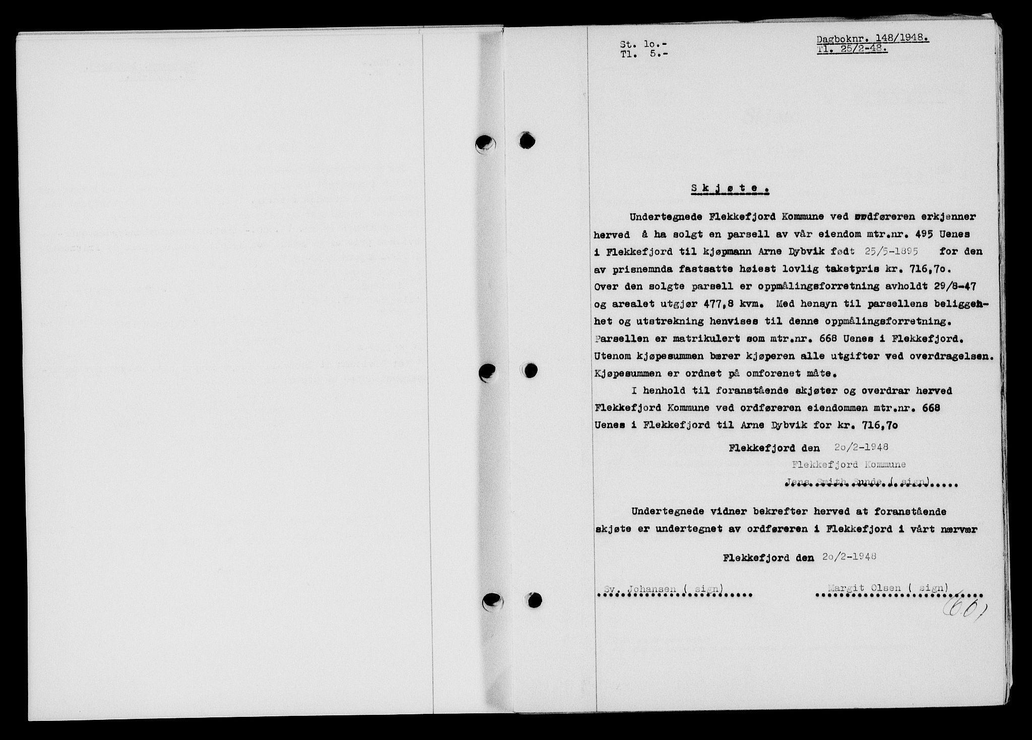 Flekkefjord sorenskriveri, SAK/1221-0001/G/Gb/Gba/L0063: Mortgage book no. A-11, 1947-1948, Diary no: : 148/1948