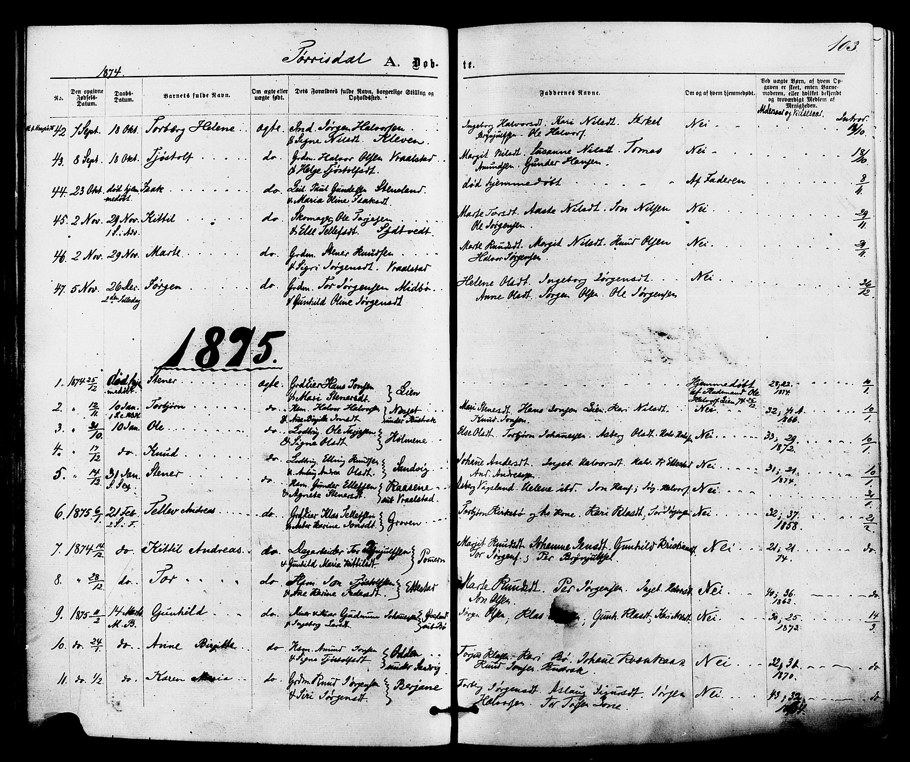 Drangedal kirkebøker, SAKO/A-258/F/Fa/L0009: Parish register (official) no. 9 /2, 1872-1884, p. 103