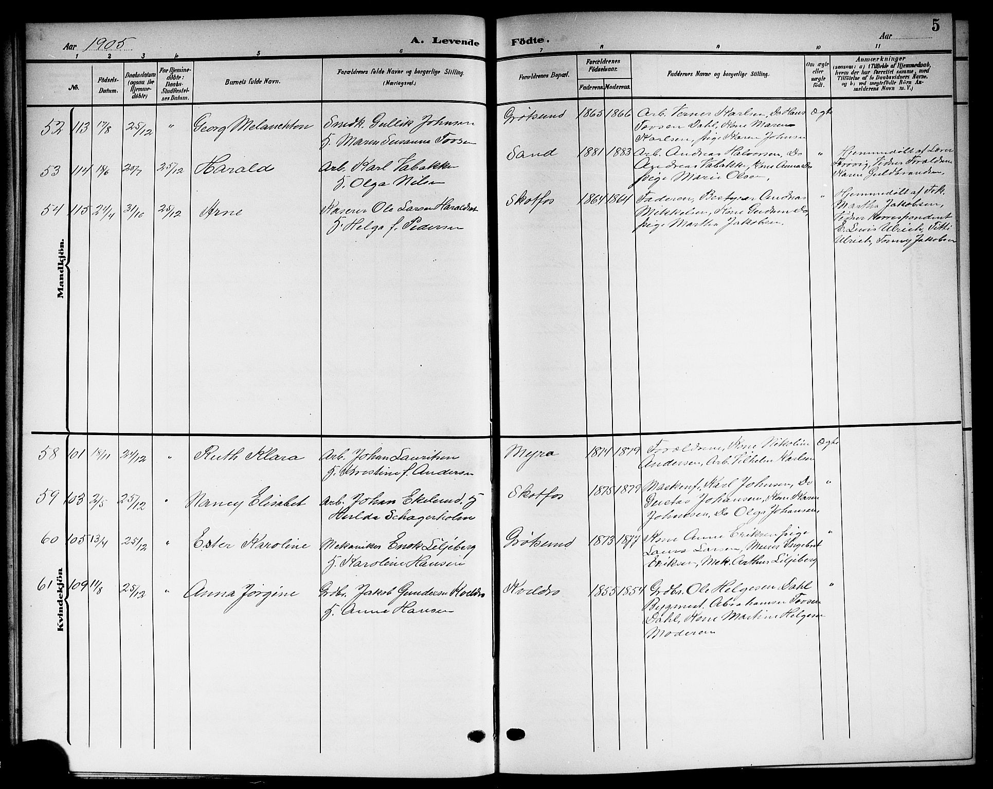 Solum kirkebøker, SAKO/A-306/G/Gb/L0005: Parish register (copy) no. II 5, 1905-1914, p. 5