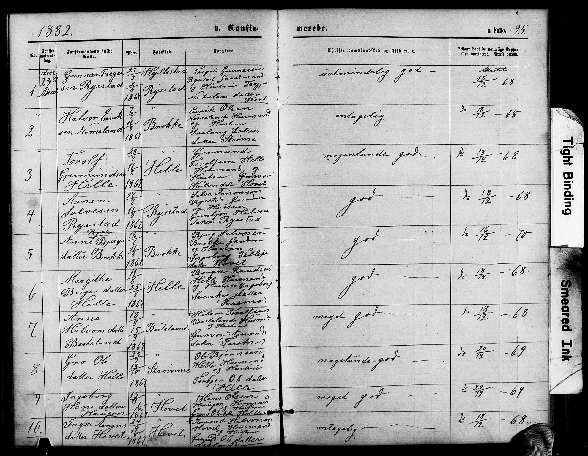 Valle sokneprestkontor, SAK/1111-0044/F/Fb/Fbb/L0002: Parish register (copy) no. B 2, 1875-1921, p. 95