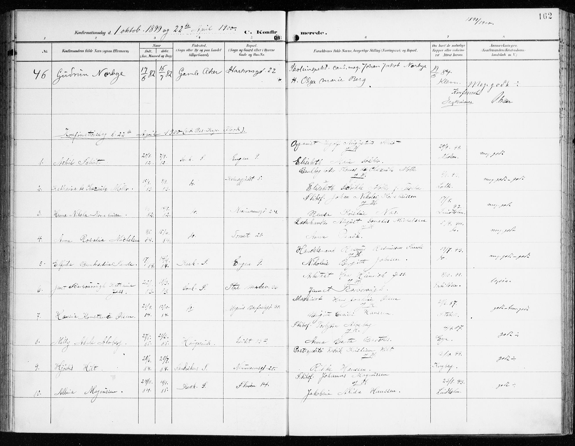Domkirken sokneprestembete, SAB/A-74801/H/Haa/L0031: Parish register (official) no. C 6, 1898-1915, p. 162