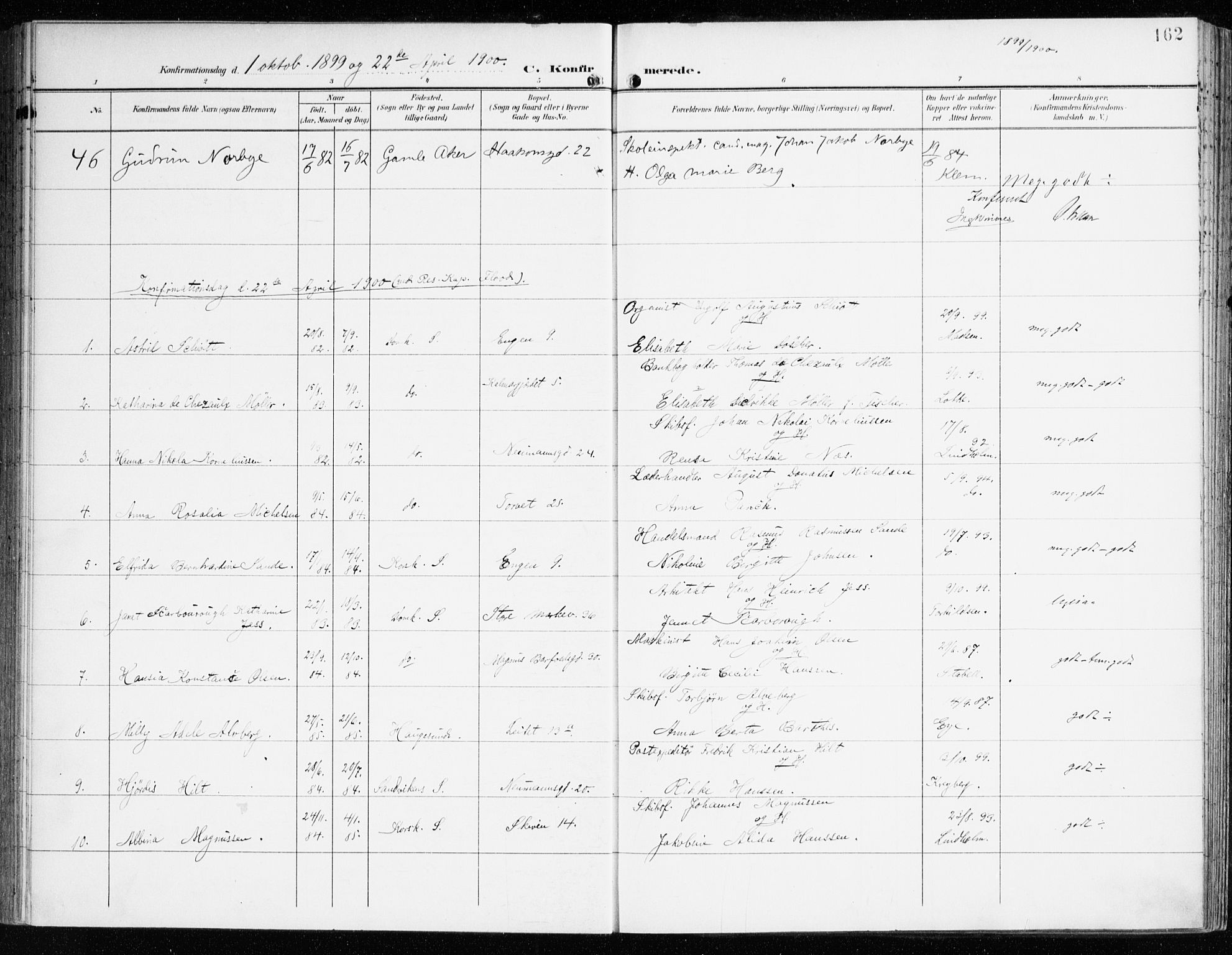 Domkirken sokneprestembete, AV/SAB-A-74801/H/Haa/L0031: Parish register (official) no. C 6, 1898-1915, p. 162