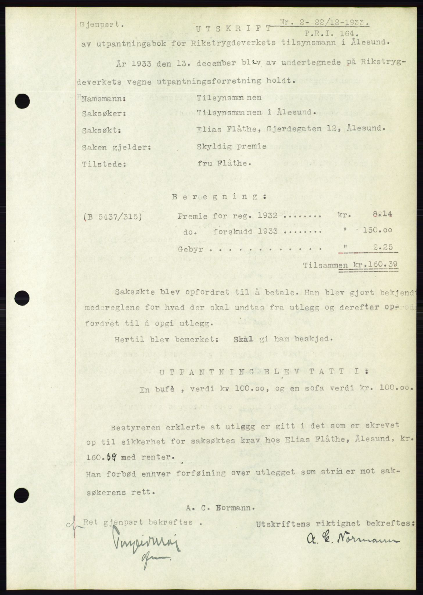 Ålesund byfogd, AV/SAT-A-4384: Mortgage book no. 31, 1933-1934, Deed date: 22.12.1933