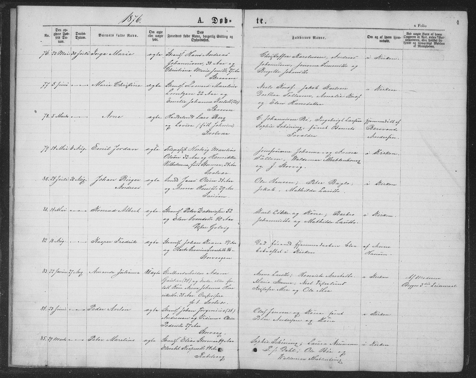 Ministerialprotokoller, klokkerbøker og fødselsregistre - Nordland, SAT/A-1459/874/L1075: Parish register (copy) no. 874C04, 1876-1883, p. 4
