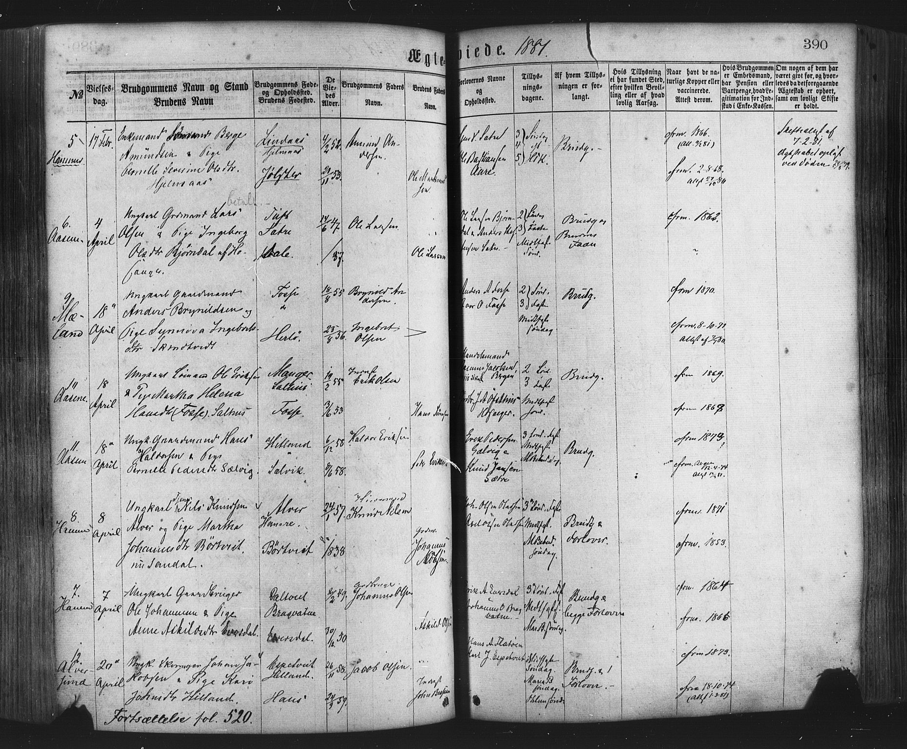 Hamre sokneprestembete, AV/SAB-A-75501/H/Ha/Haa/Haaa/L0015: Parish register (official) no. A 15, 1870-1881, p. 390