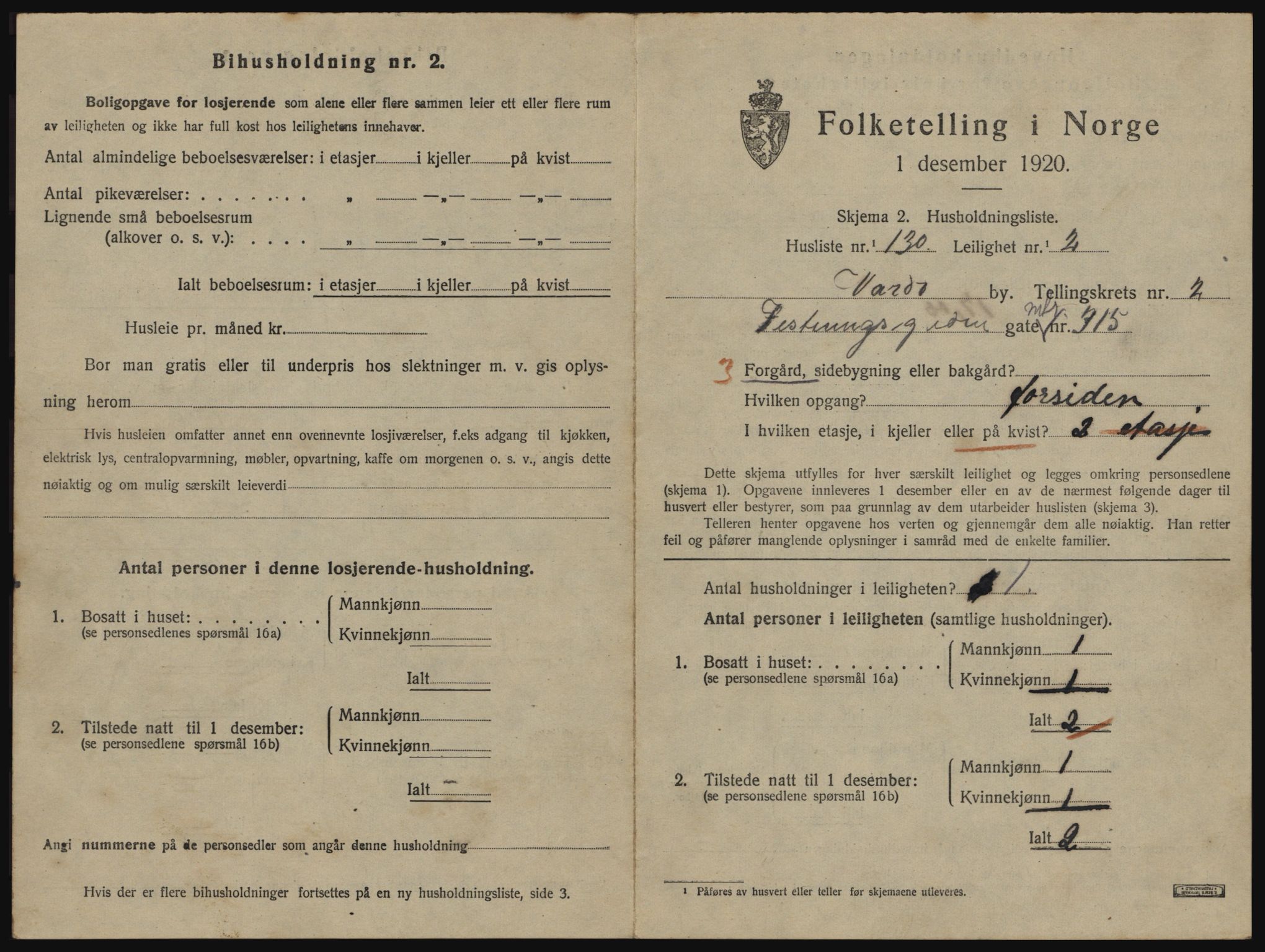 SATØ, 1920 census for Vardø, 1920, p. 2215