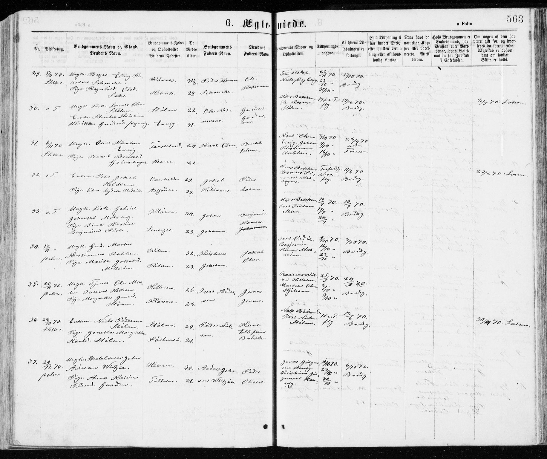 Ministerialprotokoller, klokkerbøker og fødselsregistre - Sør-Trøndelag, AV/SAT-A-1456/640/L0576: Parish register (official) no. 640A01, 1846-1876, p. 563