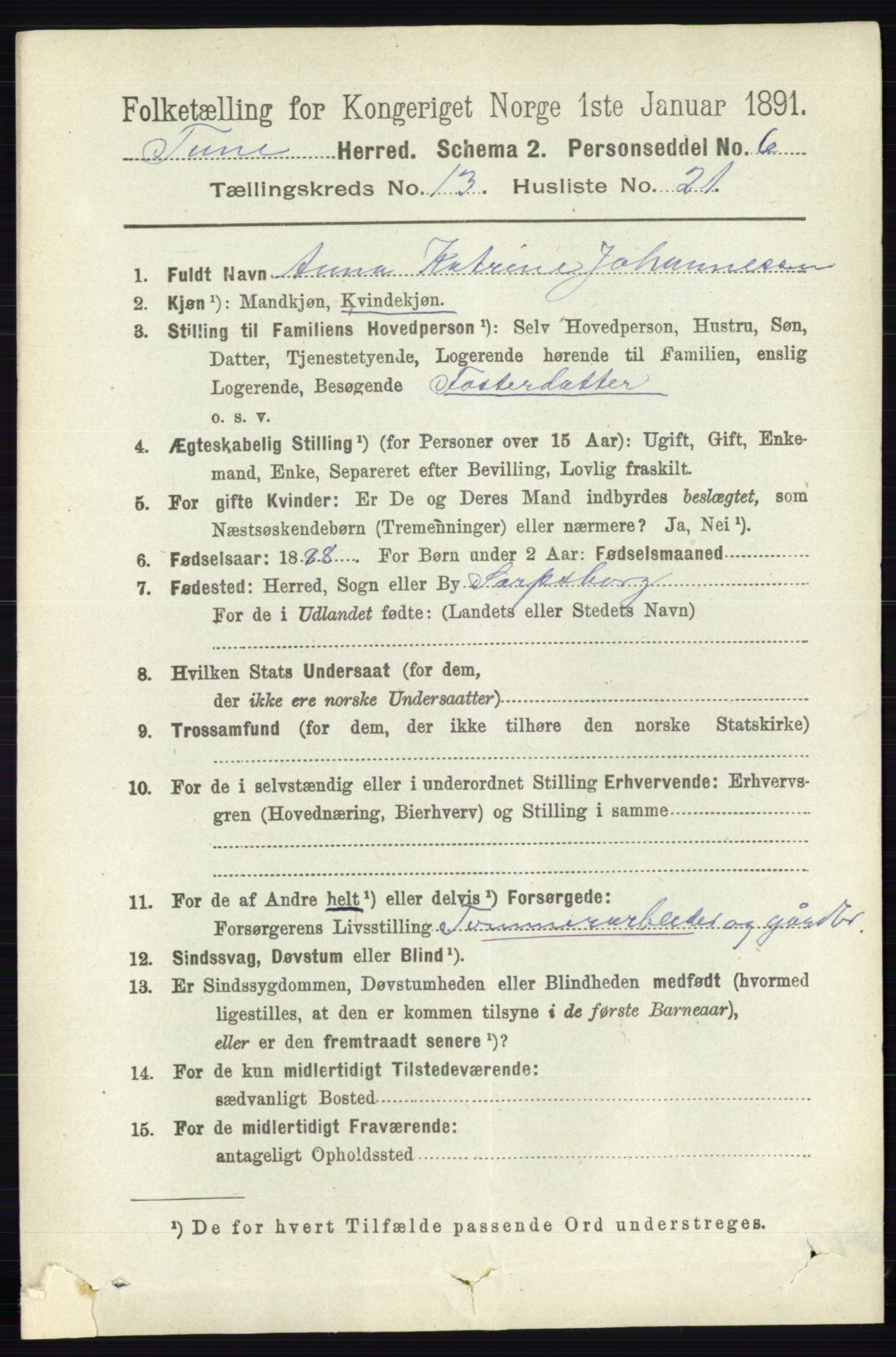 RA, 1891 census for 0130 Tune, 1891, p. 7883