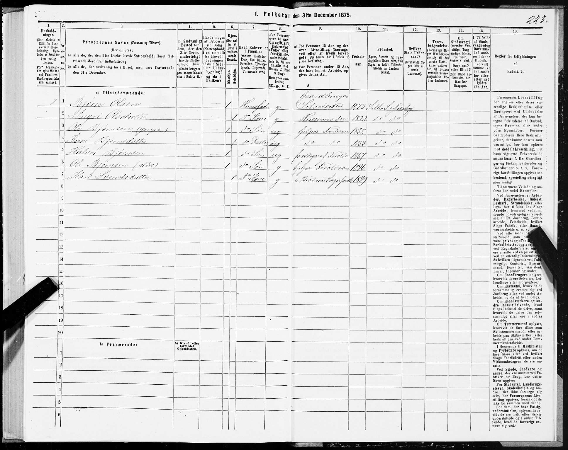 SAT, 1875 census for 1664P Selbu, 1875, p. 3223