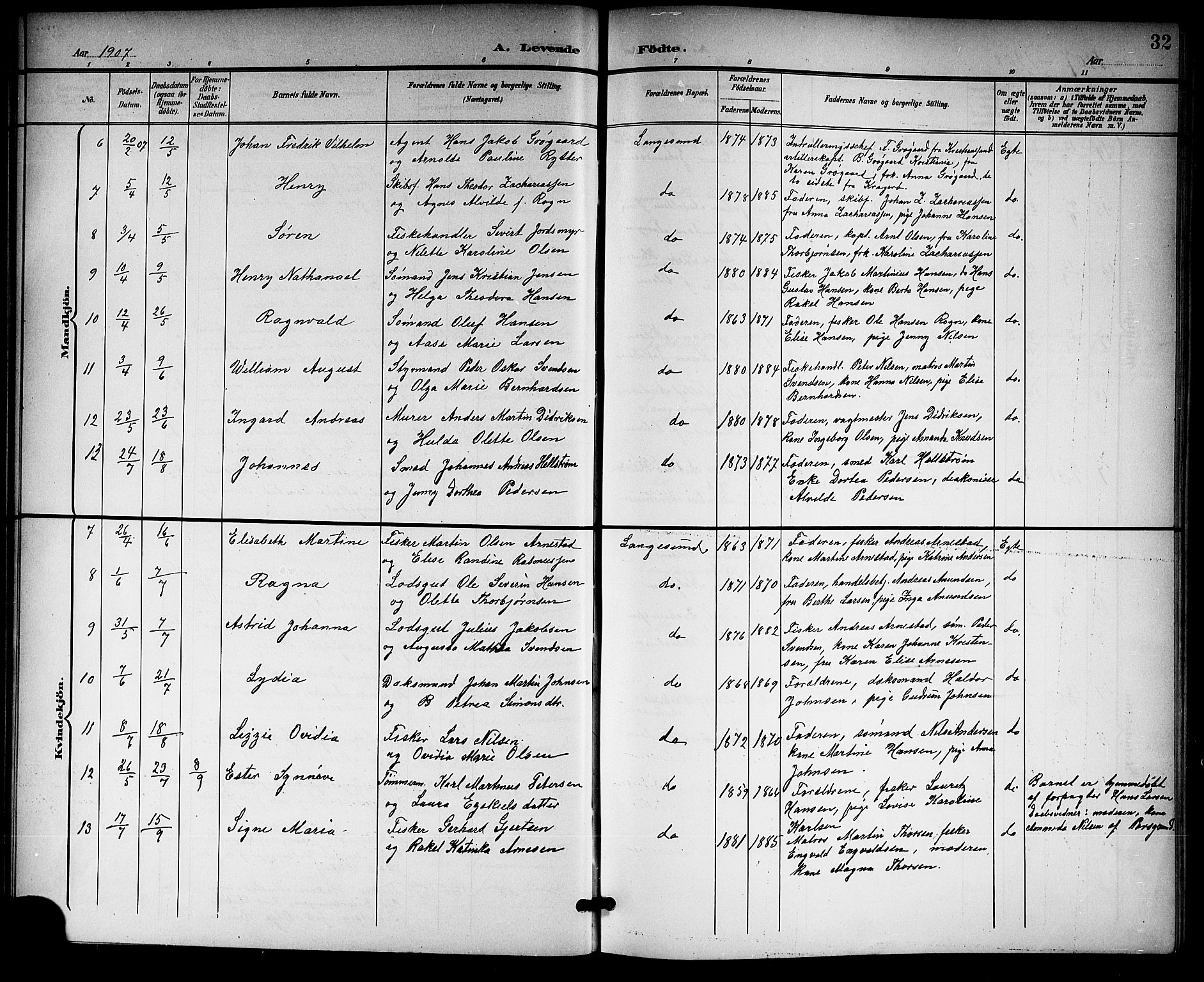 Langesund kirkebøker, SAKO/A-280/G/Ga/L0006: Parish register (copy) no. 6, 1899-1918, p. 32