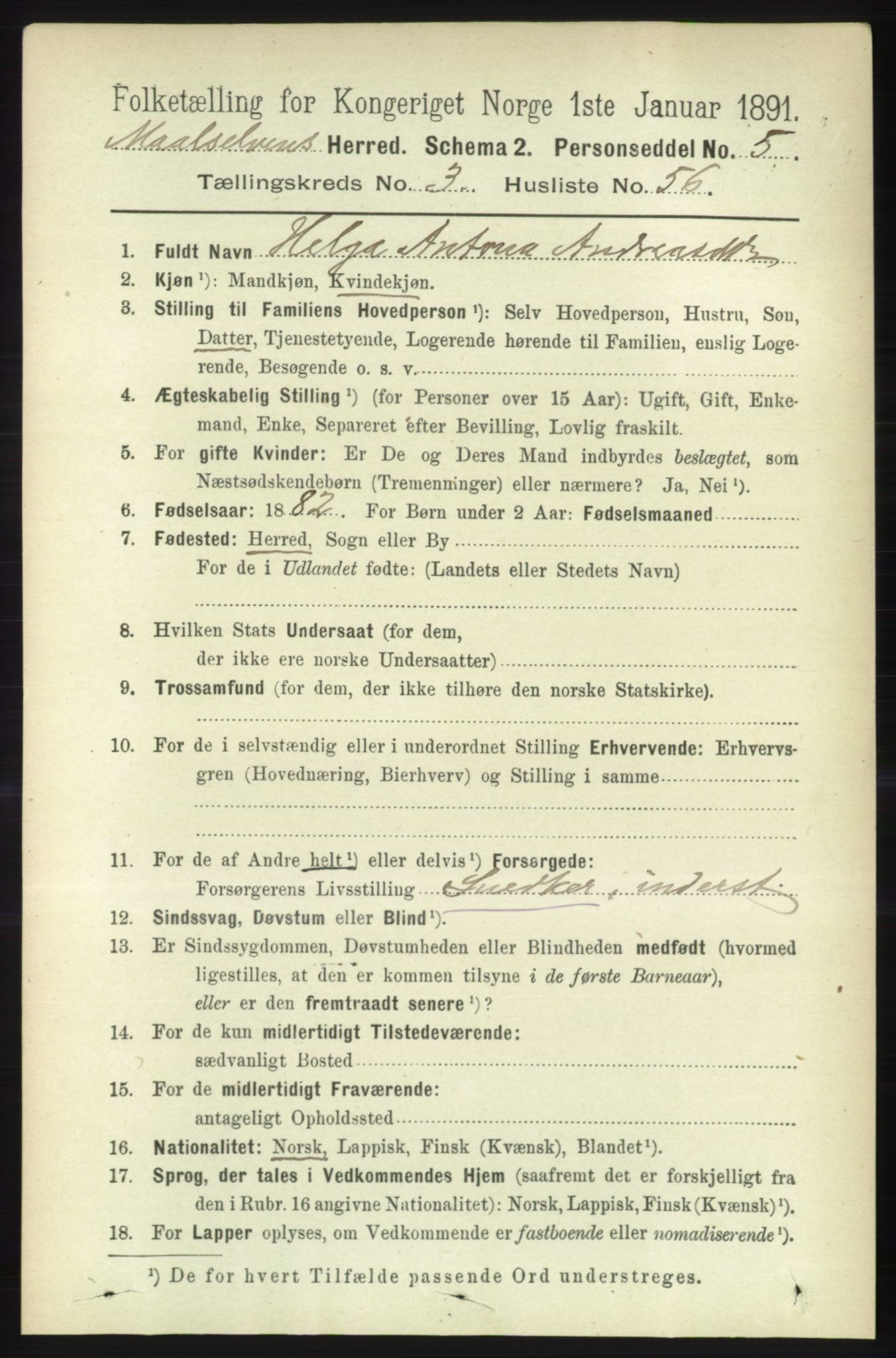 RA, 1891 census for 1924 Målselv, 1891, p. 986