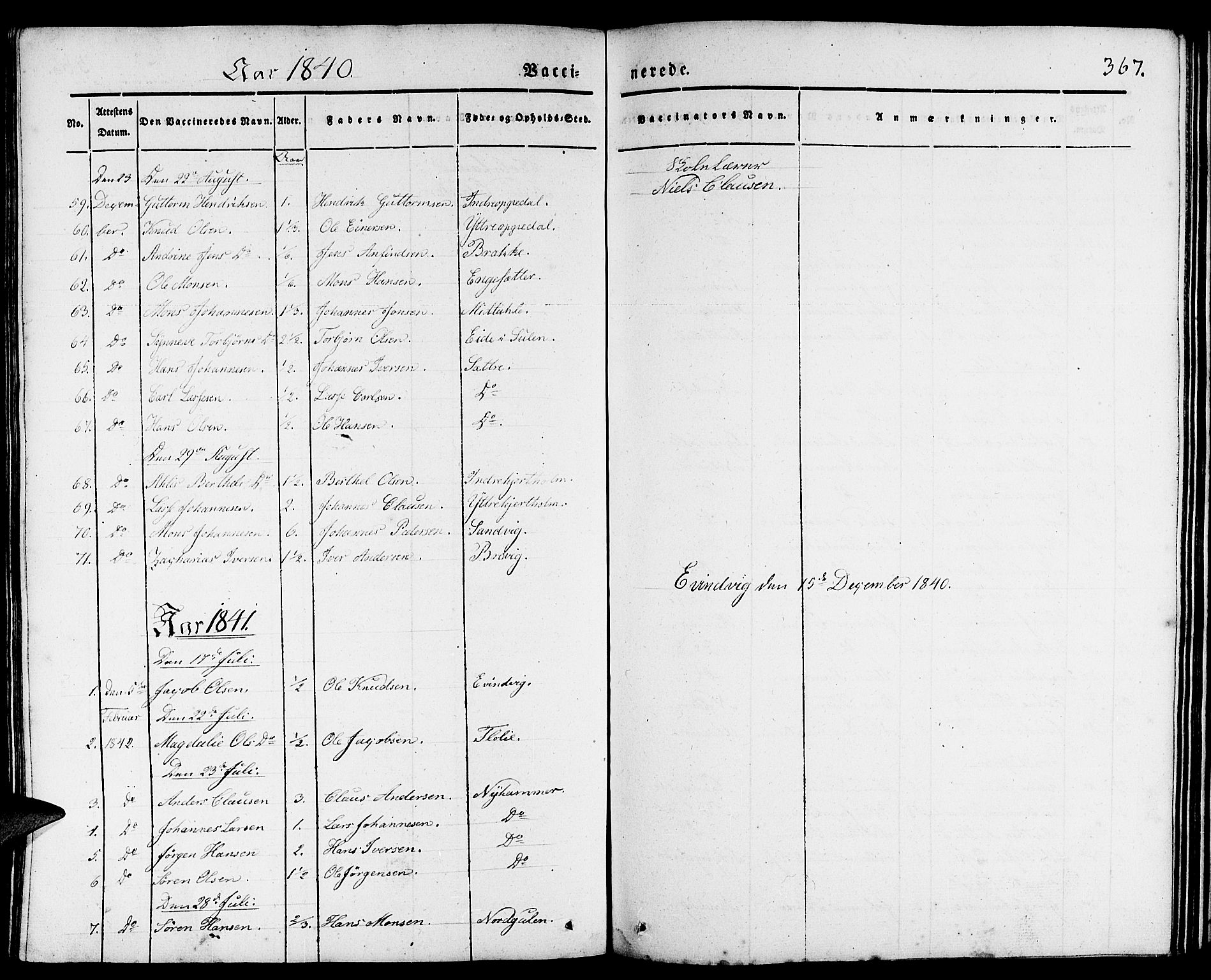 Gulen sokneprestembete, AV/SAB-A-80201/H/Haa/Haaa/L0020: Parish register (official) no. A 20, 1837-1847, p. 367